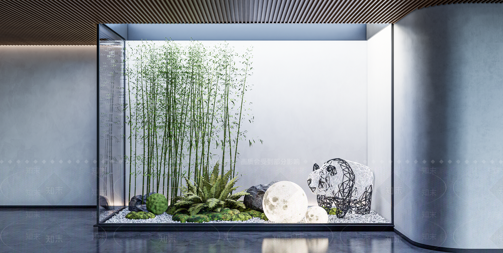 现代办公室室内熊猫景观组合SU模型下载【ID:1131877738】