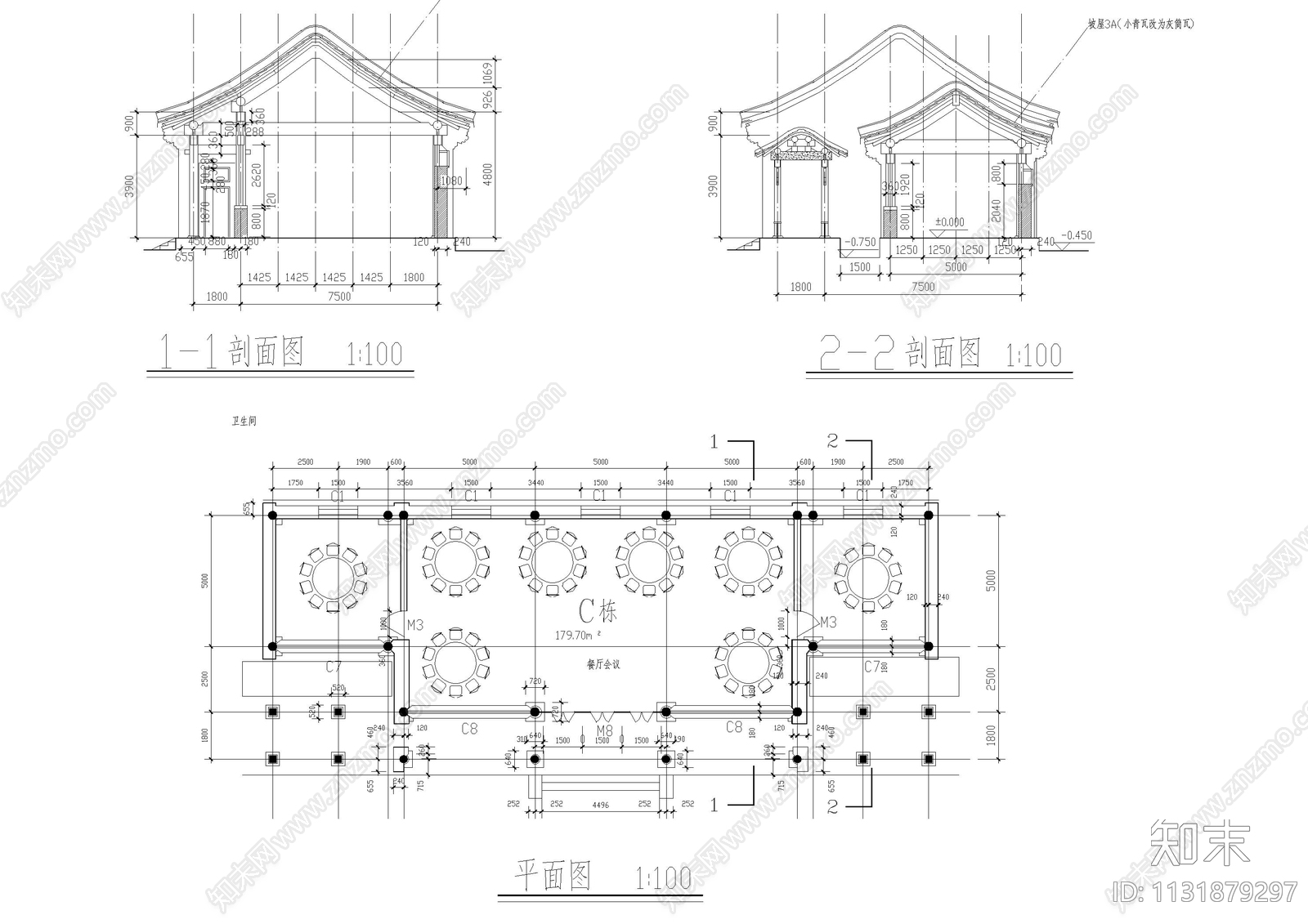 餐饮院建筑cad施工图下载【ID:1131879297】