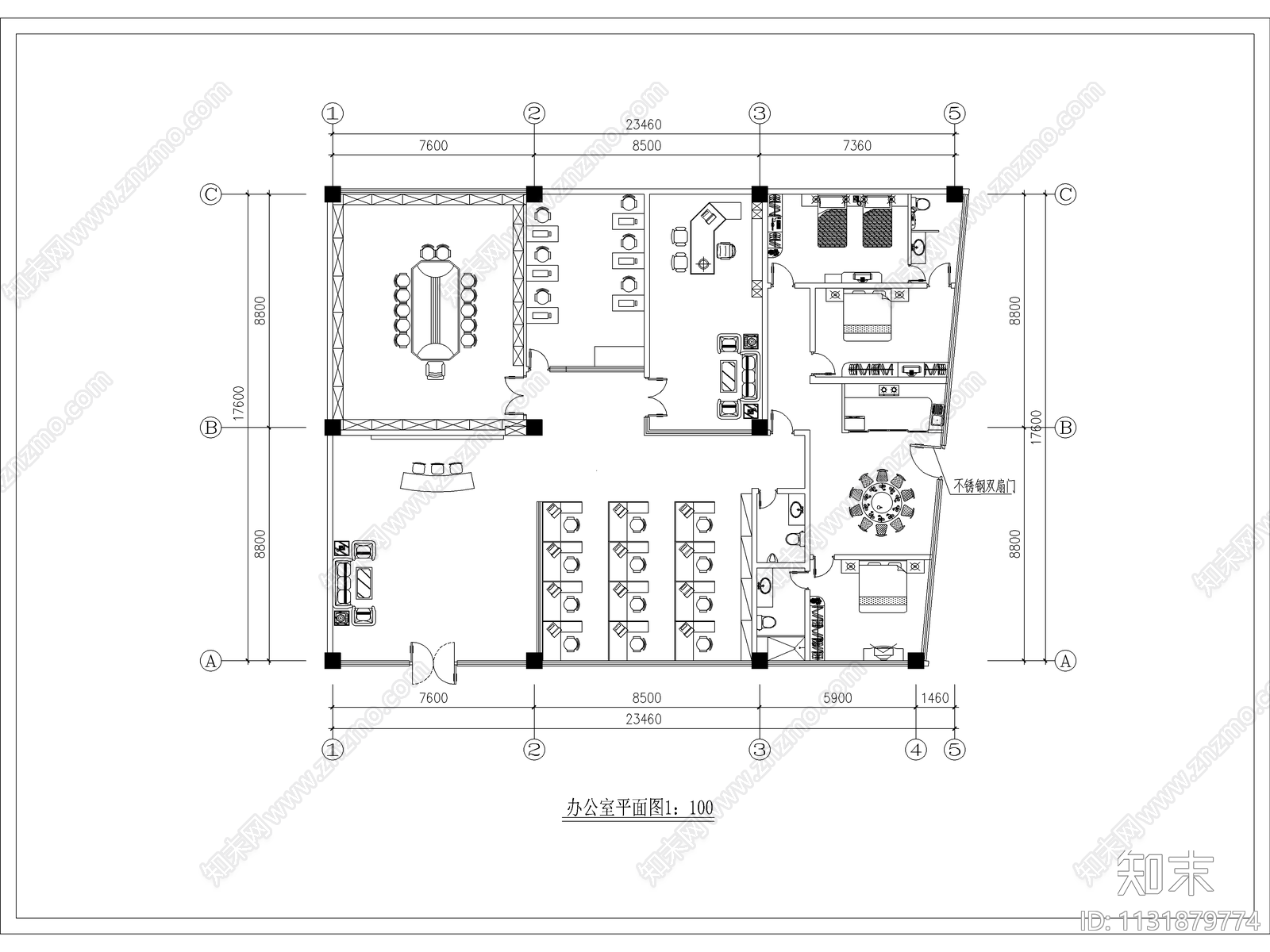 办公室精装修装饰图纸cad施工图下载【ID:1131879774】