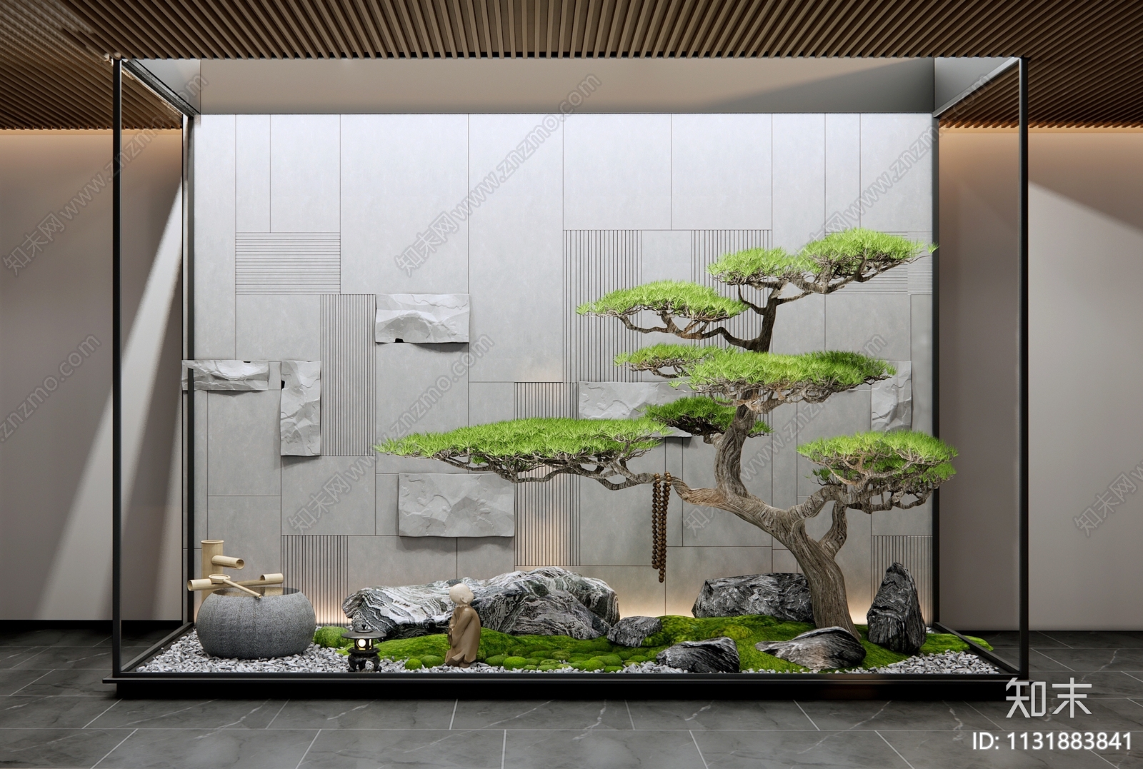 新中式松树石头景观造景3D模型下载【ID:1131883841】_知末3d模型网