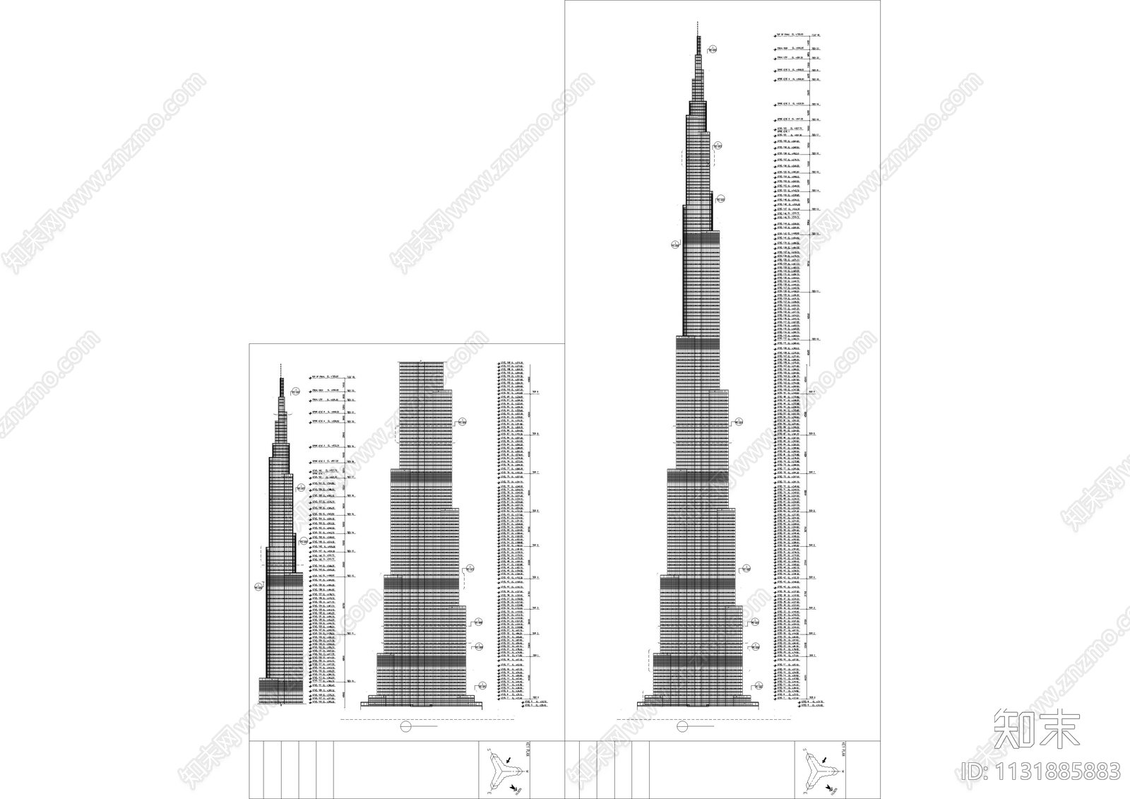 迪拜塔立面图cad施工图下载【ID:1131885883】