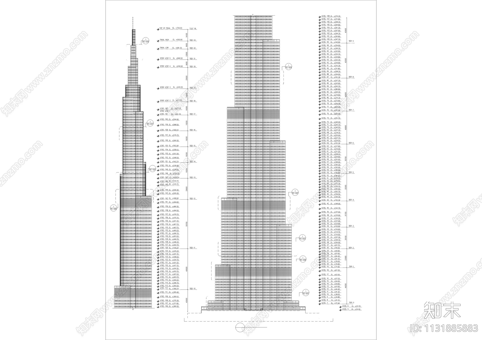 迪拜塔立面图cad施工图下载【ID:1131885883】