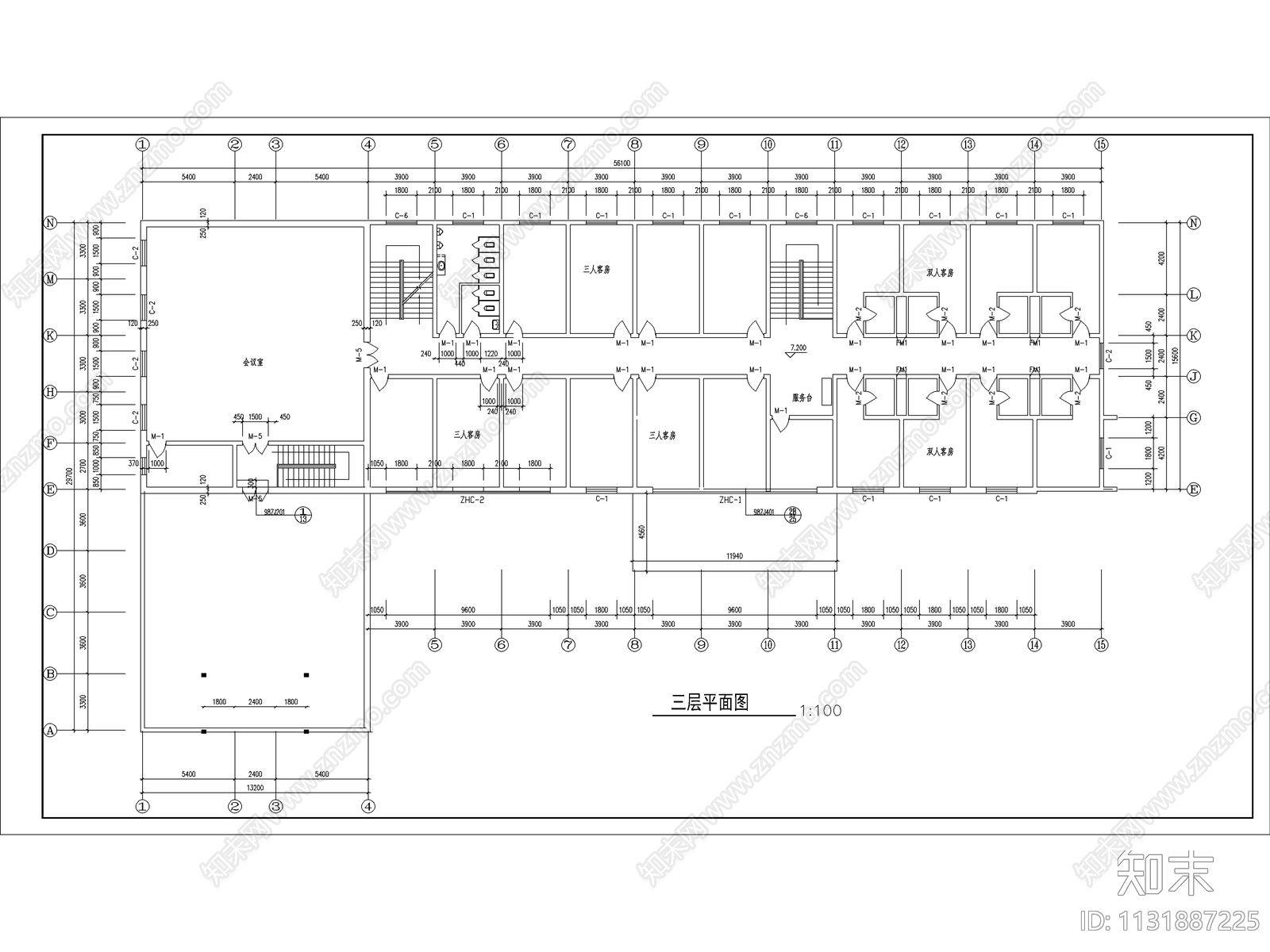 宾馆全套建筑设计cad施工图下载【ID:1131887225】