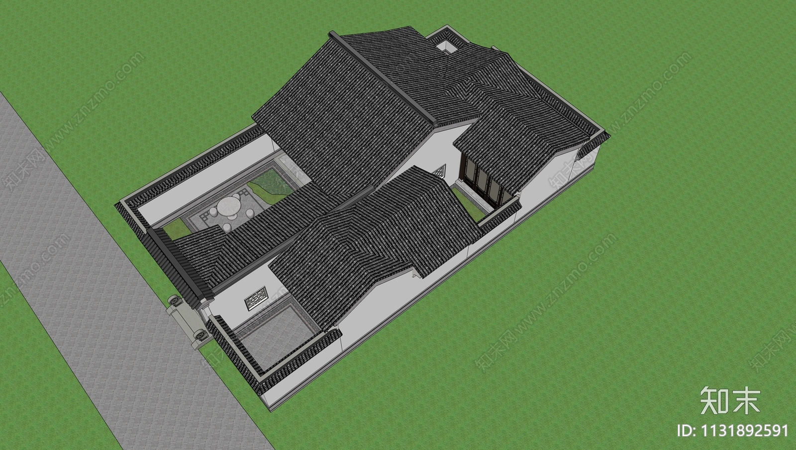 新中式四合院SU模型下载【ID:1131892591】