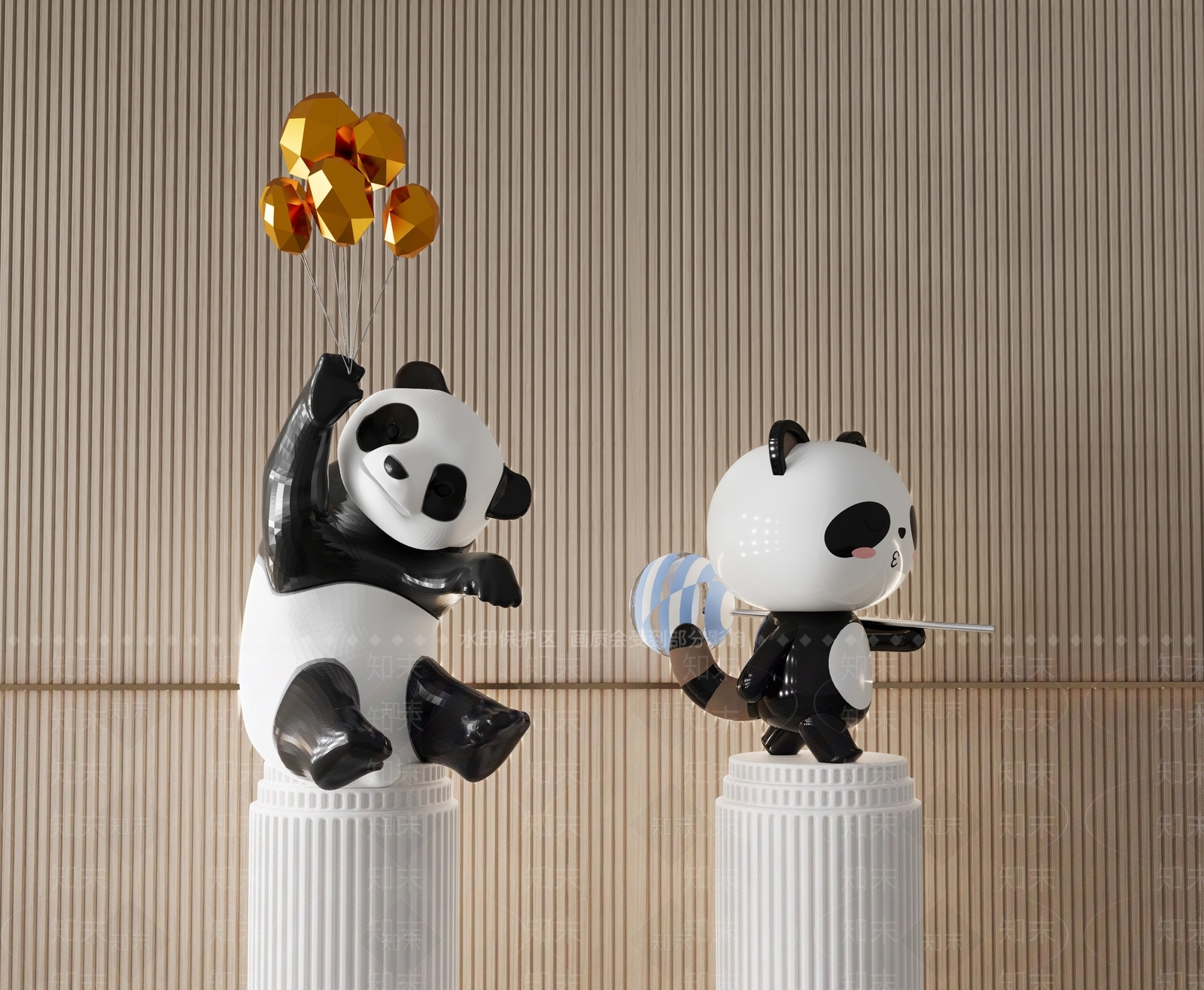 现代熊猫雕塑SU模型下载【ID:1131892738】