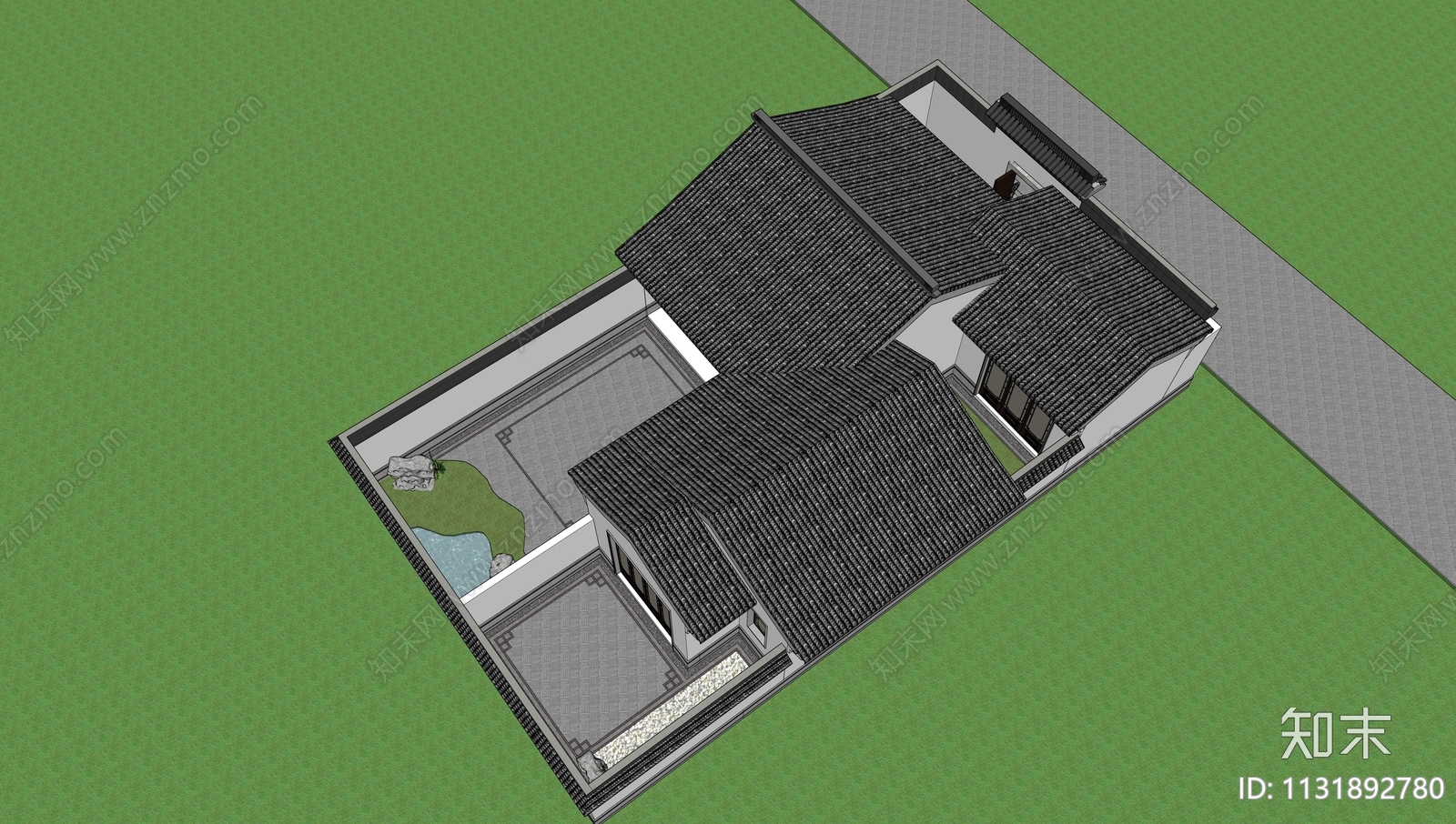 新中式四合院SU模型下载【ID:1131892780】