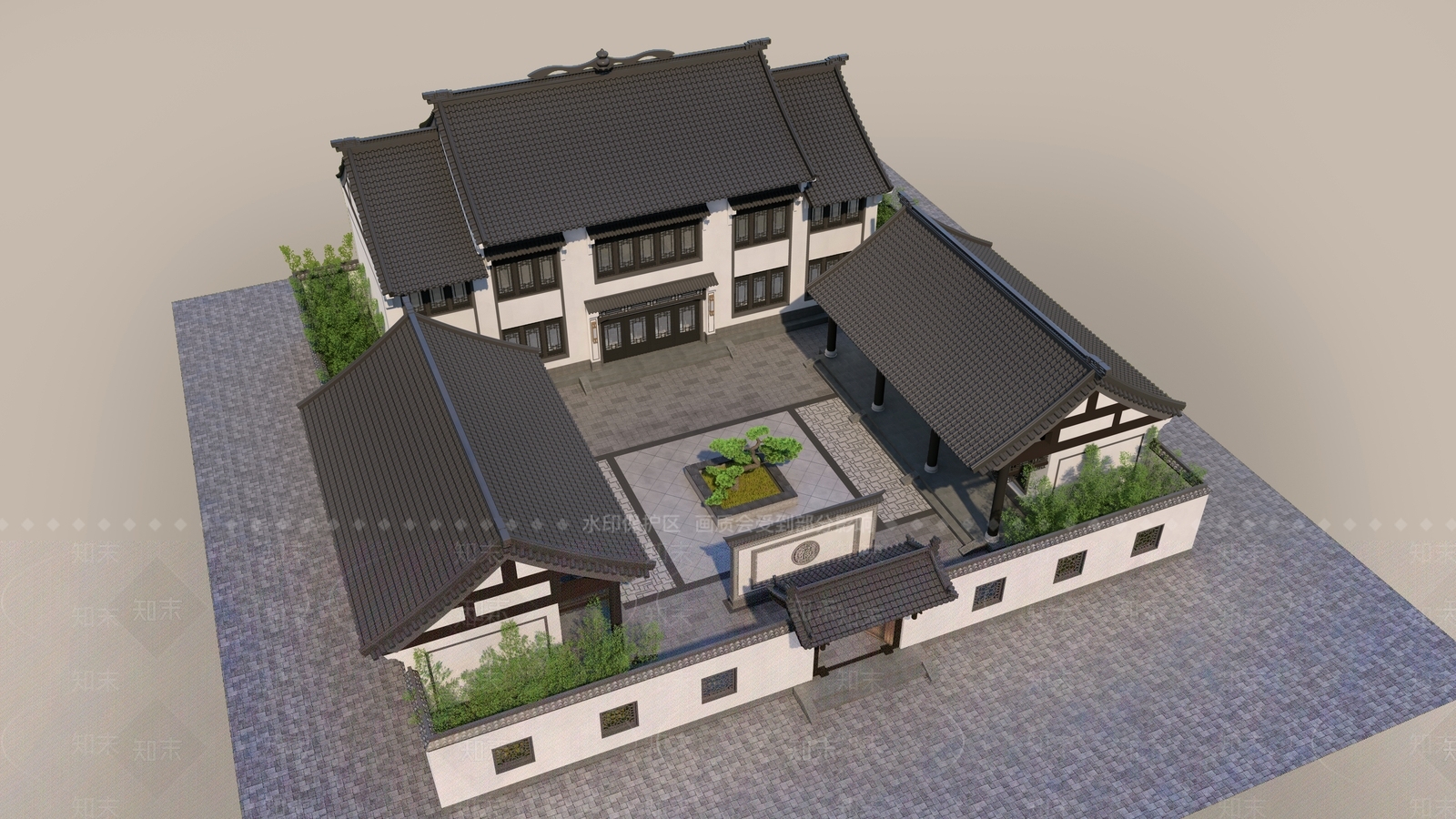 新中式四合院SU模型下载【ID:1131893366】