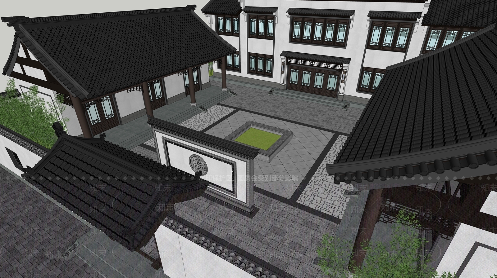 新中式四合院SU模型下载【ID:1131893366】