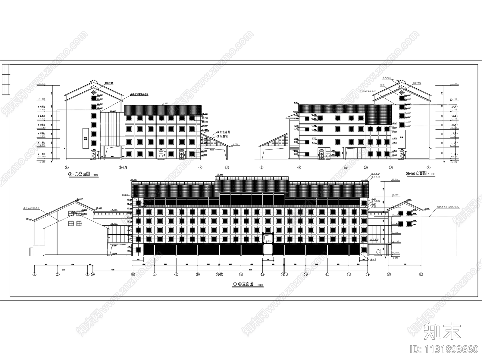 宾馆设计建筑设计cad施工图下载【ID:1131893660】