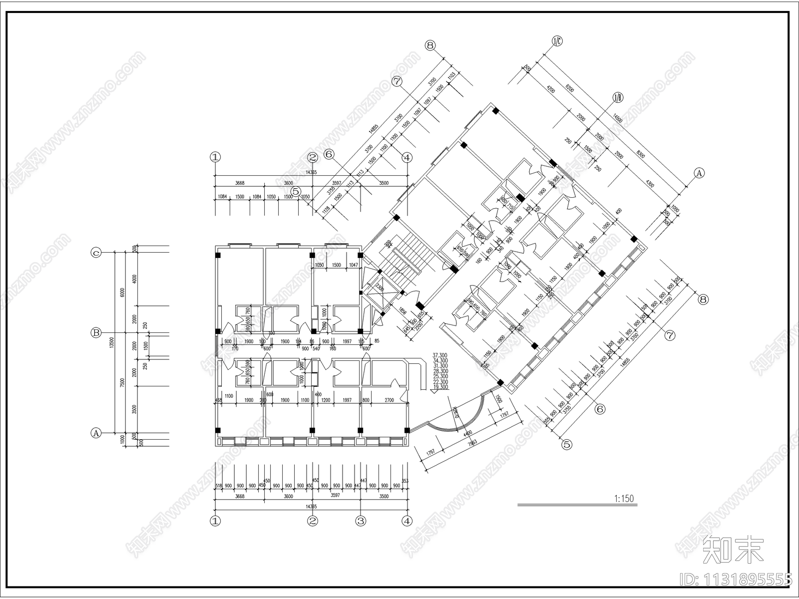 酒店建筑cad施工图下载【ID:1131895555】