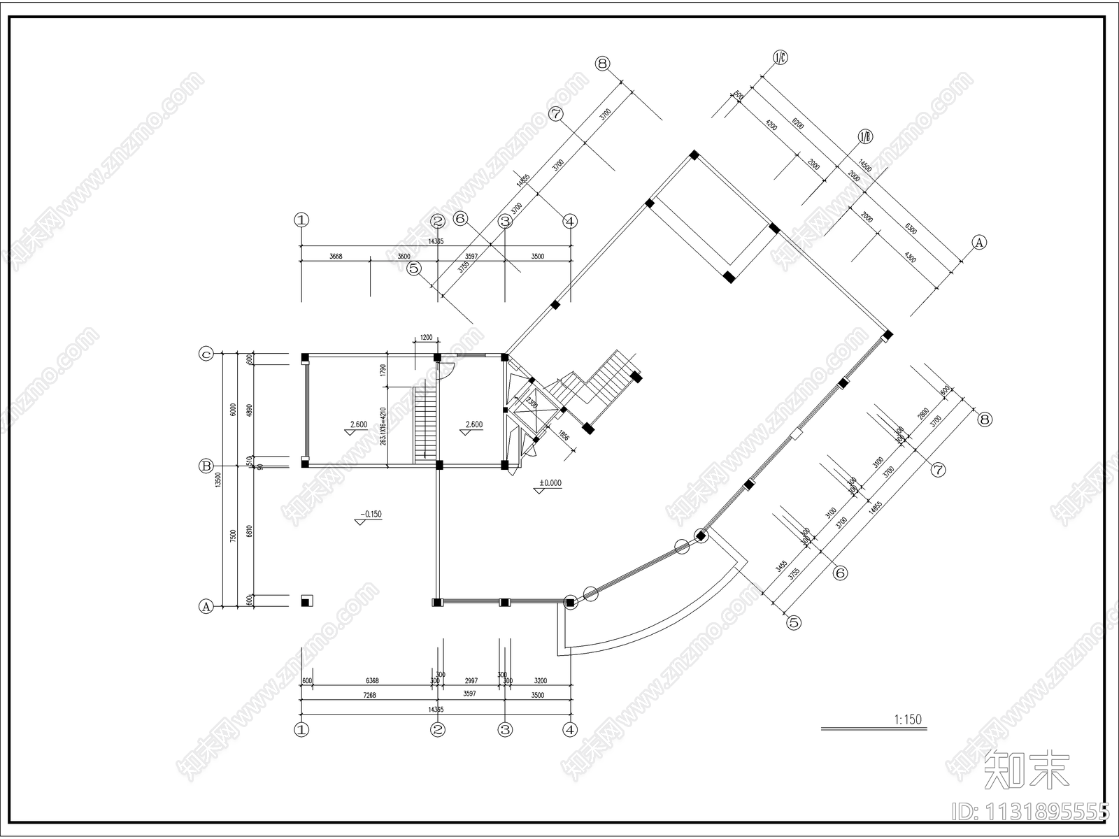 酒店建筑cad施工图下载【ID:1131895555】