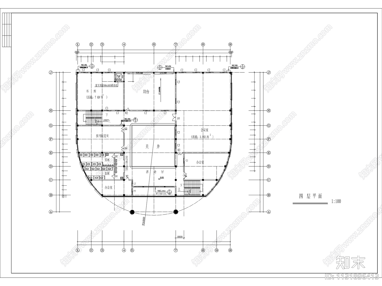 城建图书馆建筑cad施工图下载【ID:1131896413】