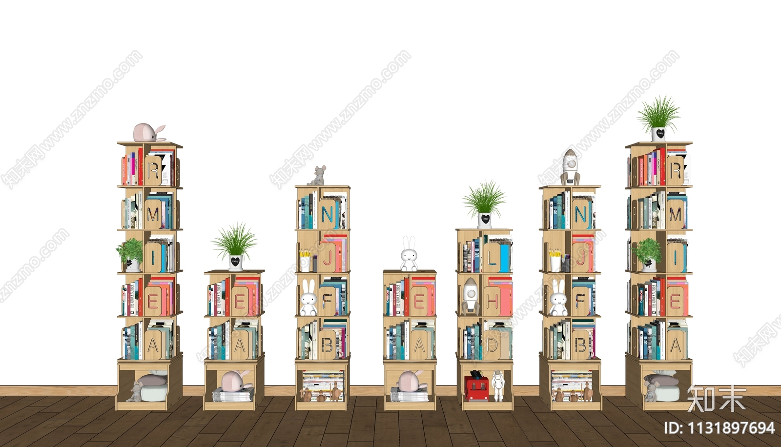 北欧方形落地儿童字母旋转书架组合SU模型下载【ID:1131897694】