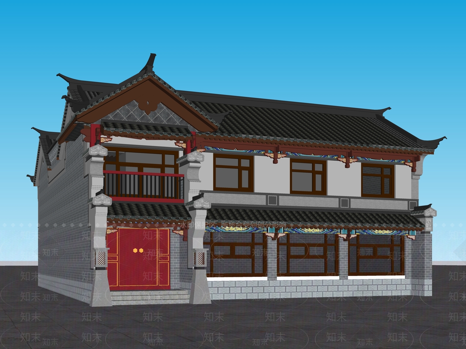 中式四合院SU模型下载【ID:1131898545】