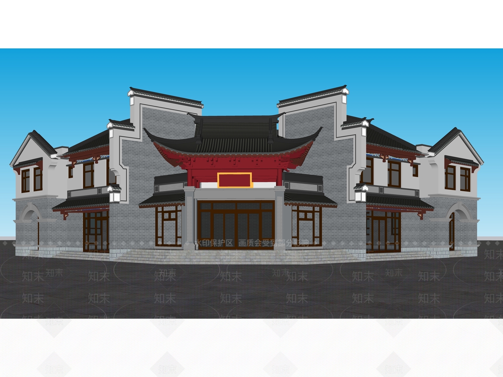 中式四合院SU模型下载【ID:1131900655】