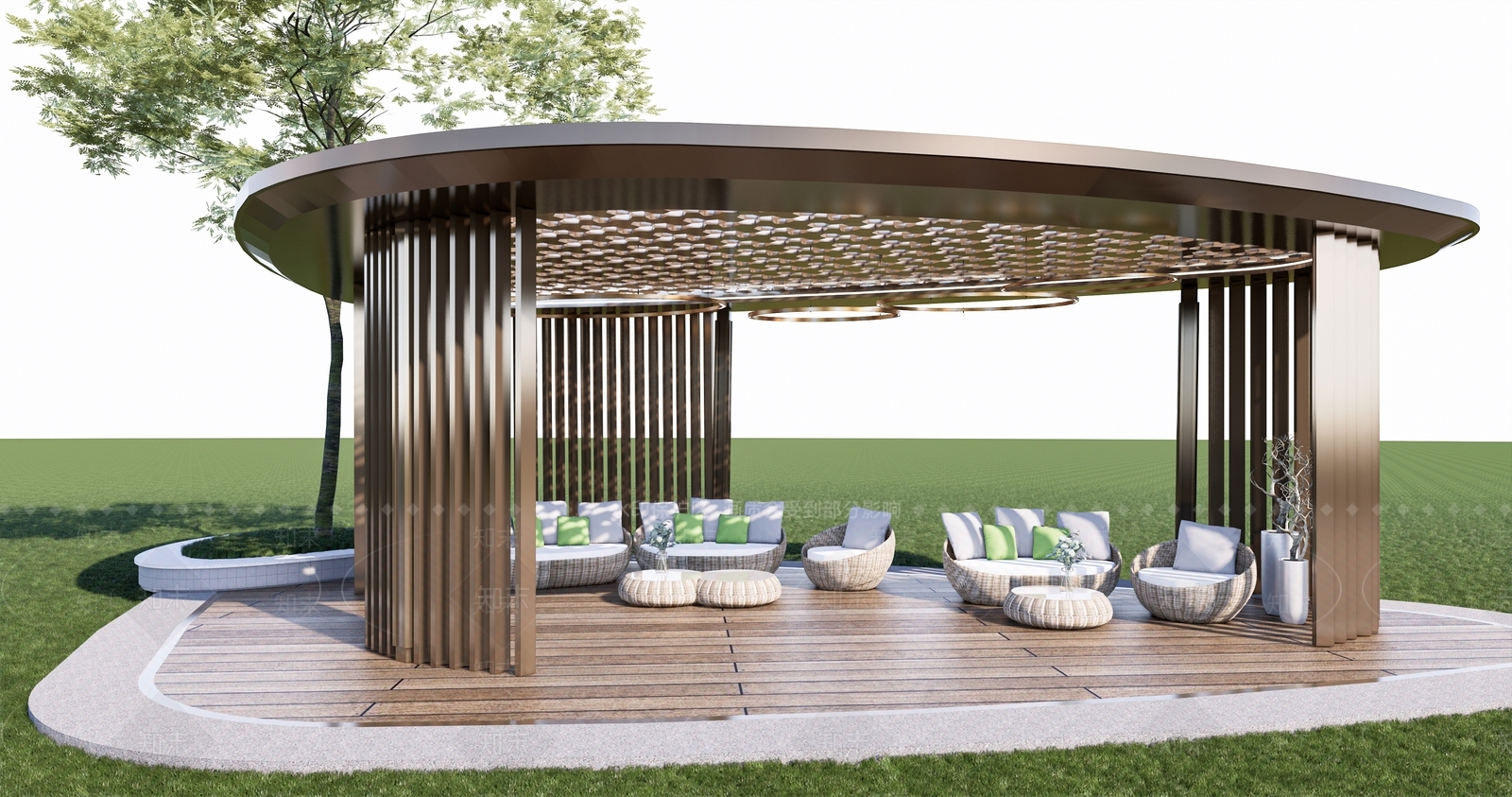 现代景观弧形廊架SU模型下载【ID:1131901420】