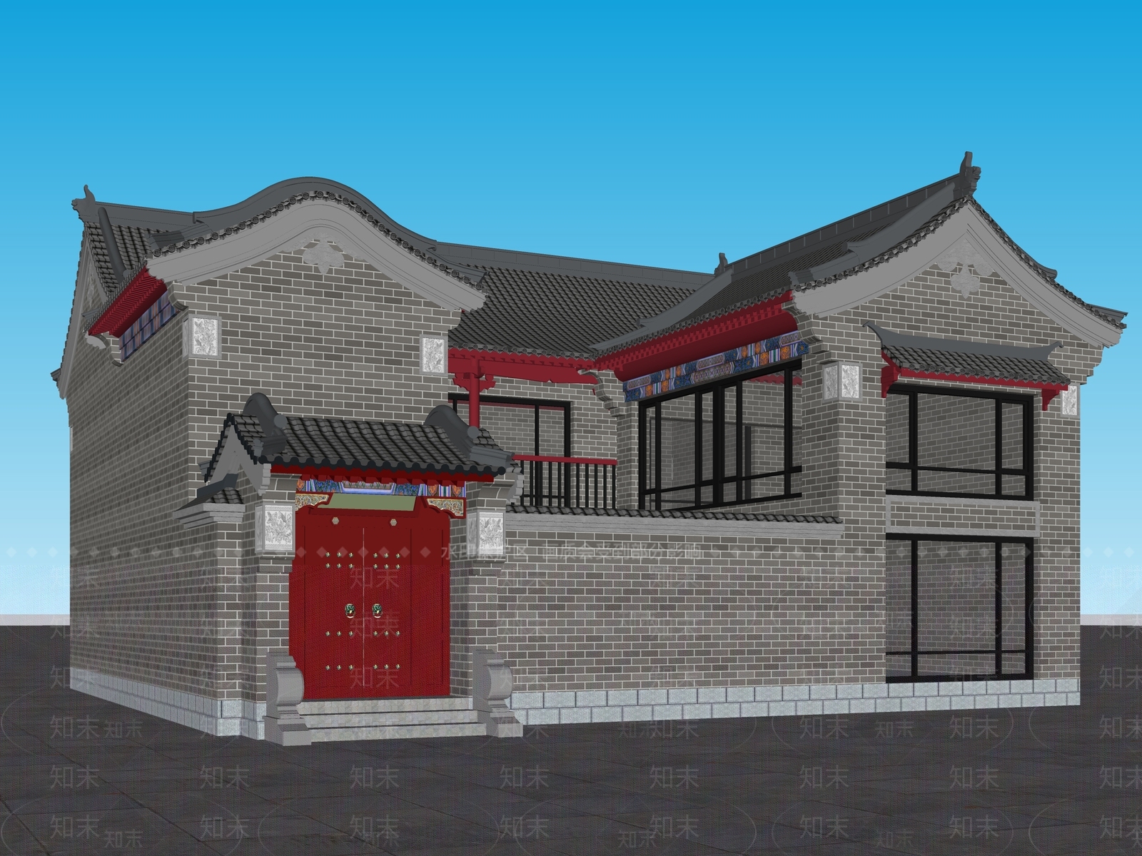 中式四合院SU模型下载【ID:1131901456】