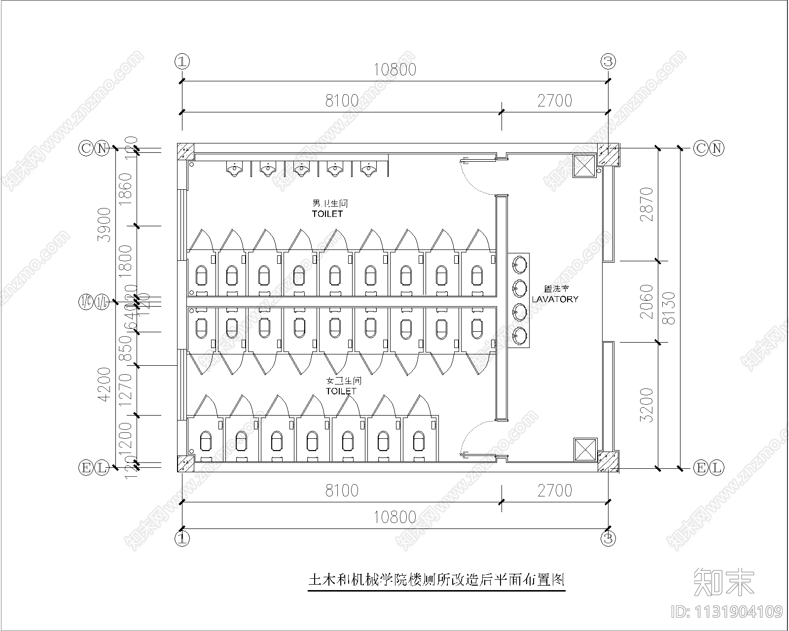 卫生间装修cad施工图下载【ID:1131904109】