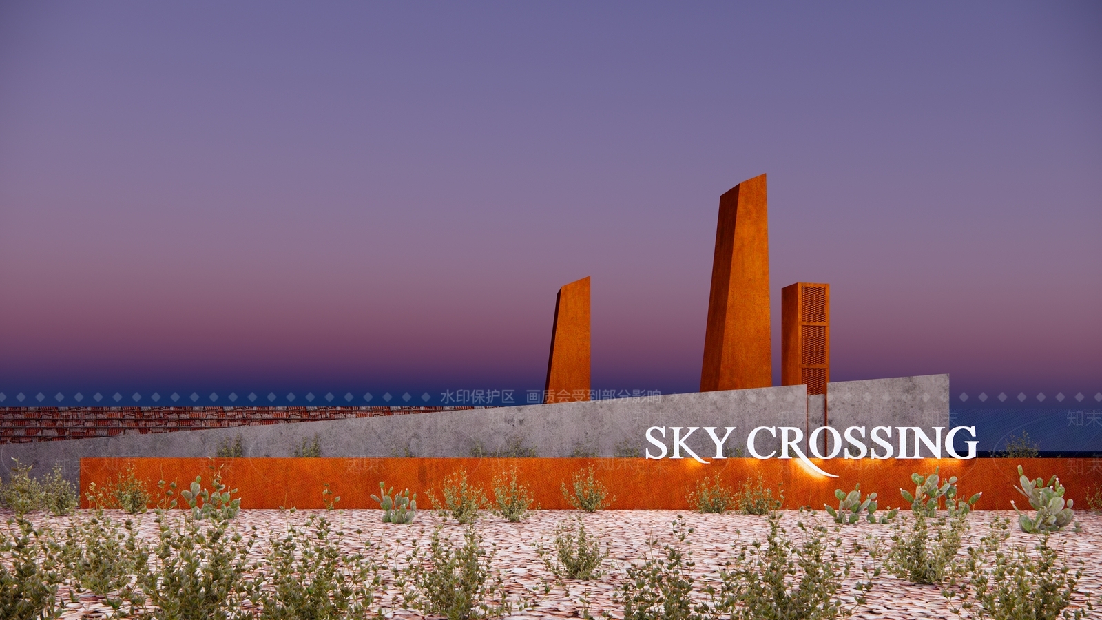 现代森林公园入口LOGO景墙围墙SU模型下载【ID:1131917922】