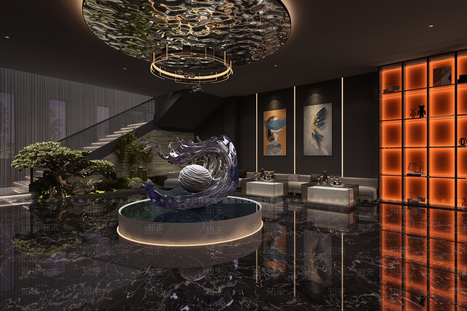 现代挑空客厅3D模型下载【ID:1221925936】