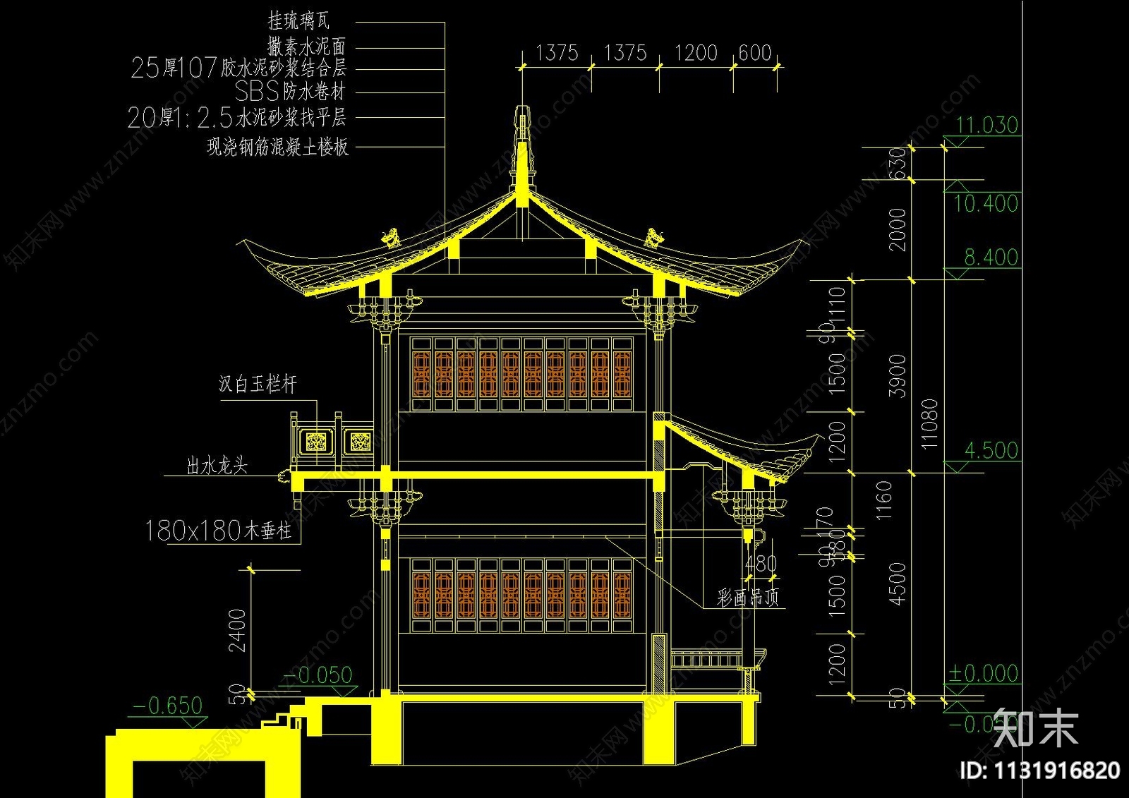 中式廊桥建筑全套图纸永定桥cad施工图下载【ID:1131916820】