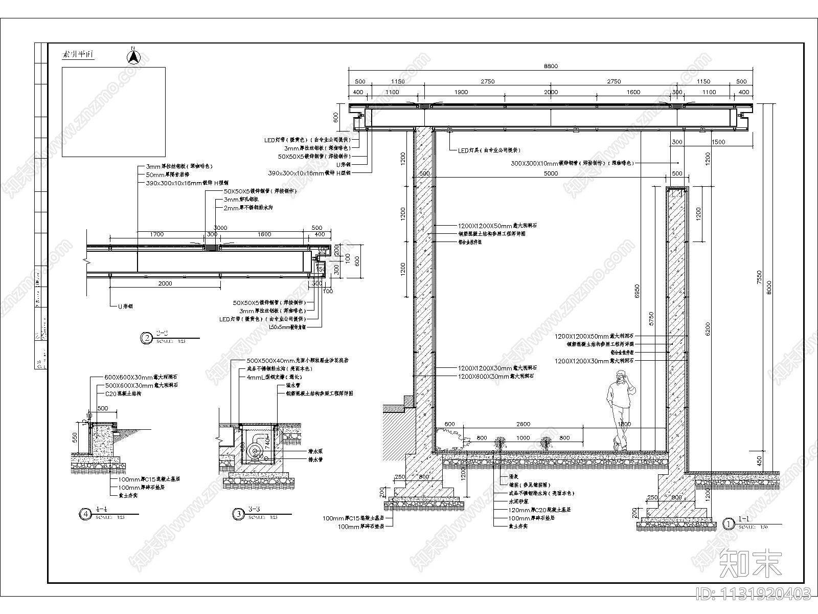 入口门廊细部cad施工图下载【ID:1131920403】