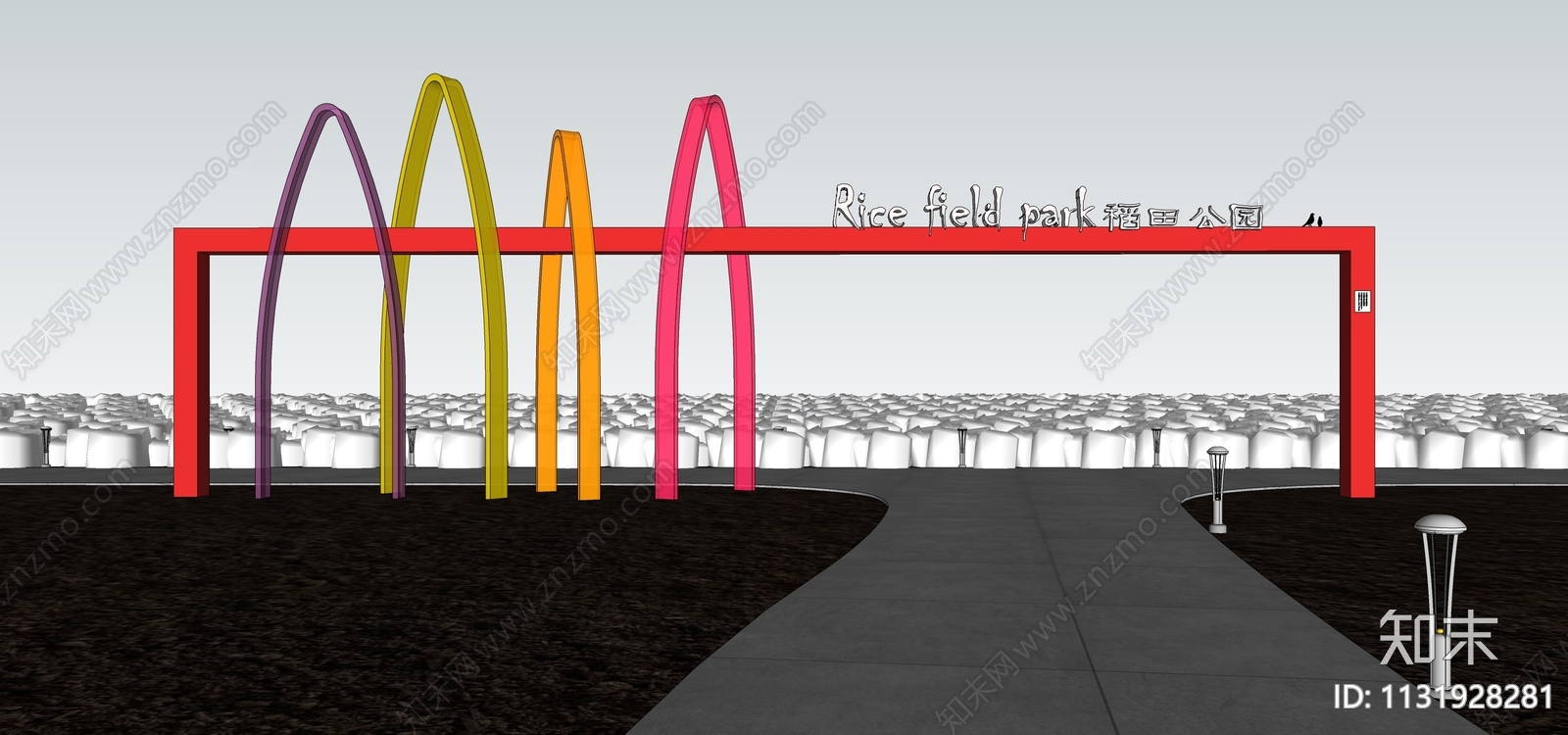 现代稻田儿童公园入口LOGO大门SU模型下载【ID:1131928281】