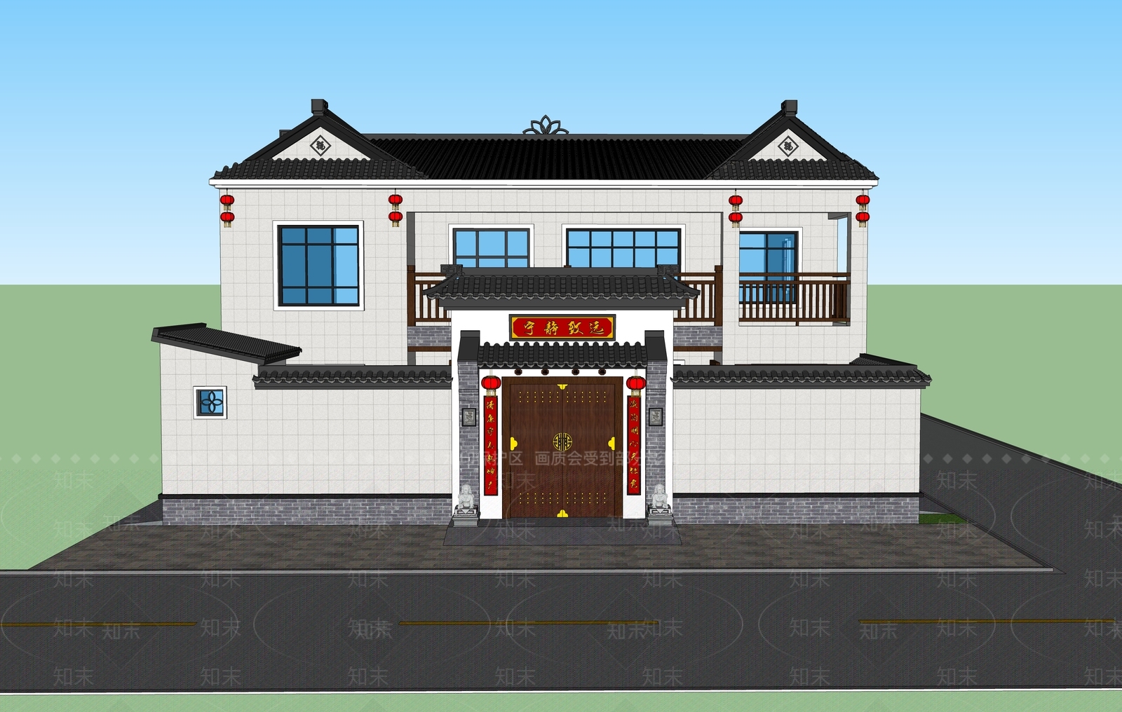 新中式乡村民房SU模型下载【ID:1131936087】