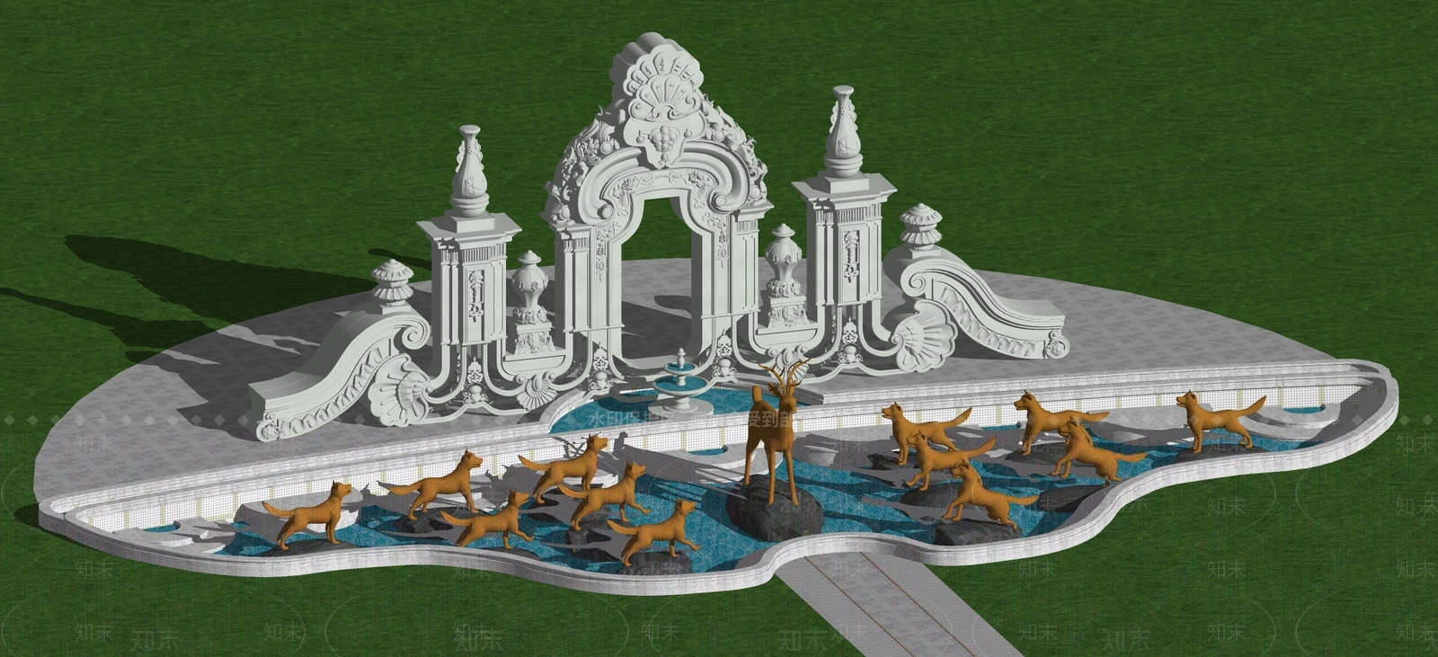 欧式水景雕塑SU模型下载【ID:1131936443】