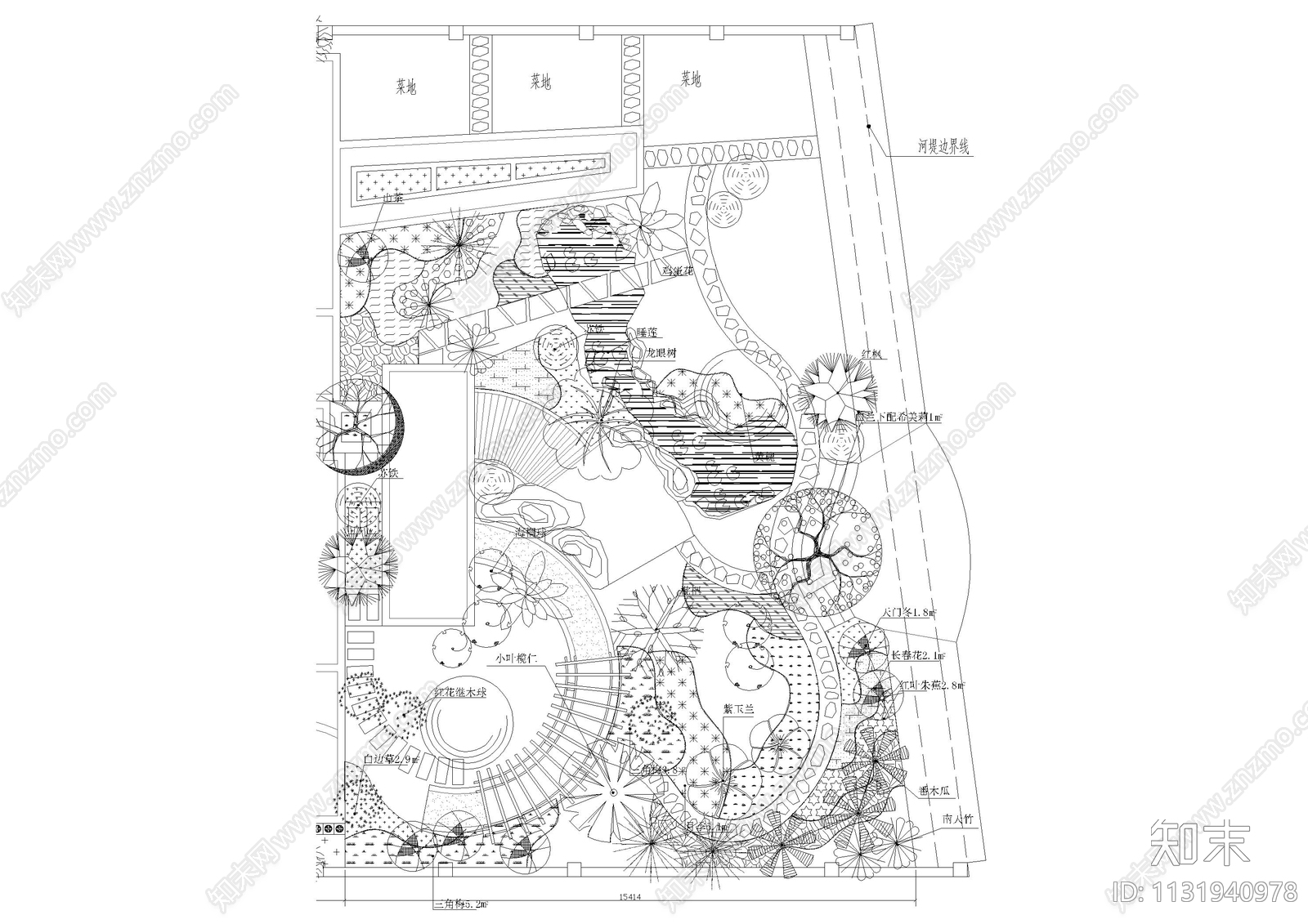 别墅庭院绿化平面图cad施工图下载【ID:1131940978】