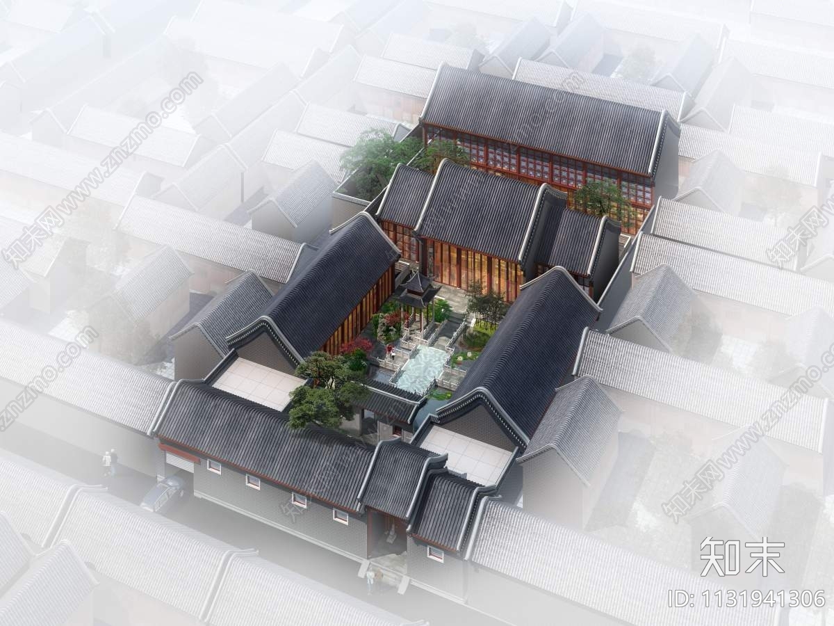 四合院建筑效果图施工图下载【ID:1131941306】