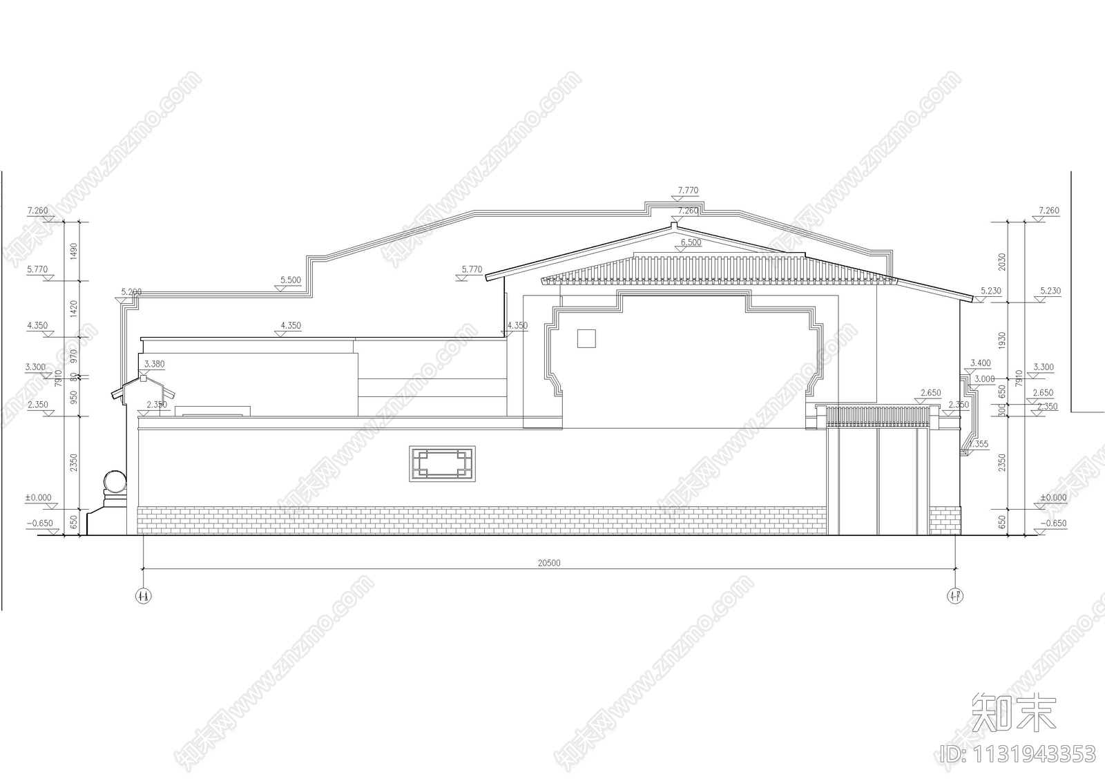 四合院别墅建筑cad施工图下载【ID:1131943353】