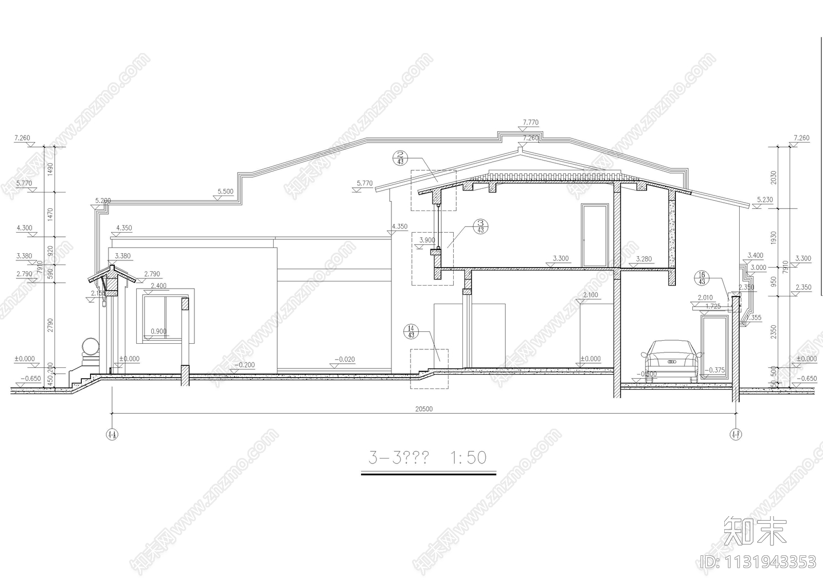 四合院别墅建筑cad施工图下载【ID:1131943353】