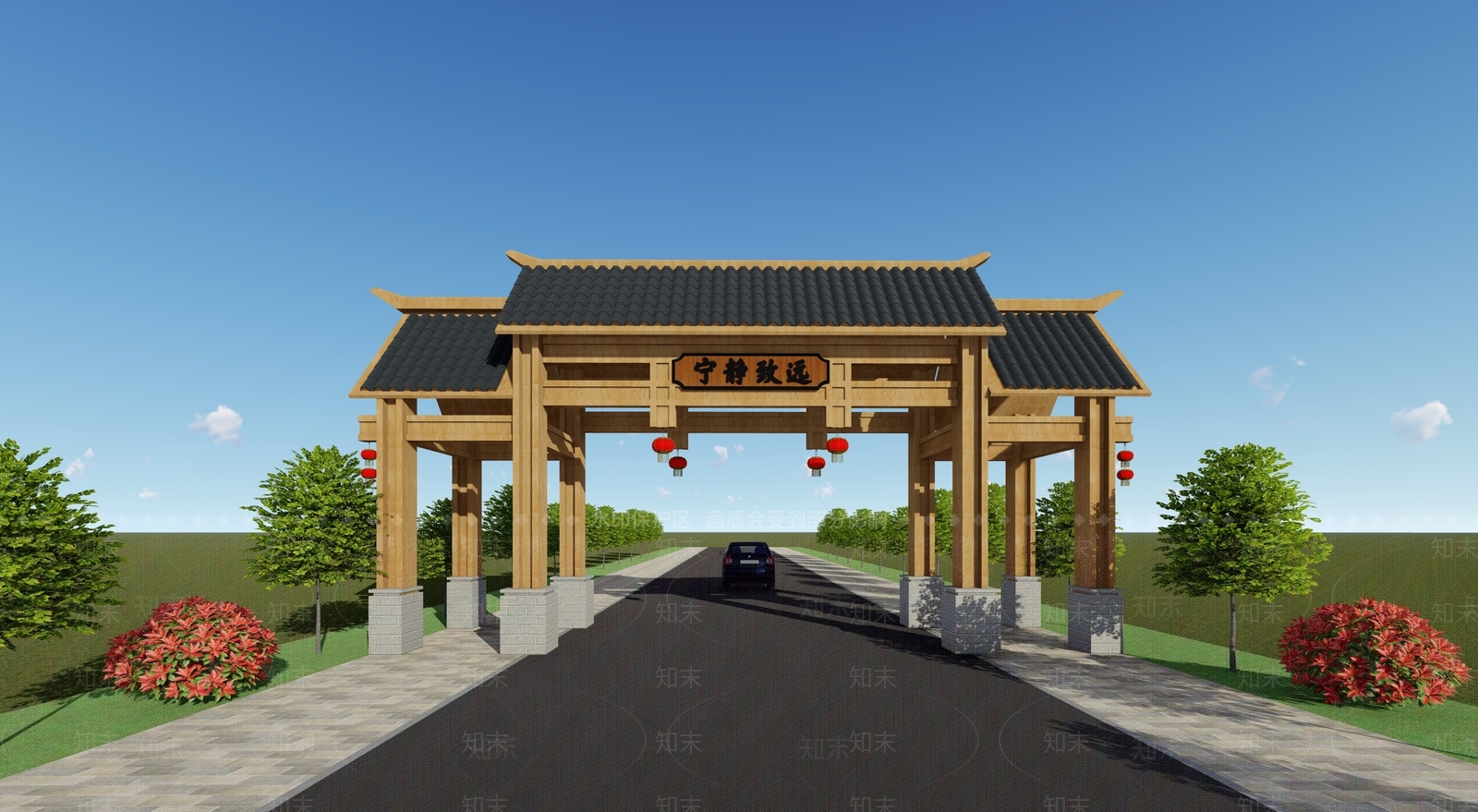 中式牌楼入口SU模型下载【ID:1131943752】