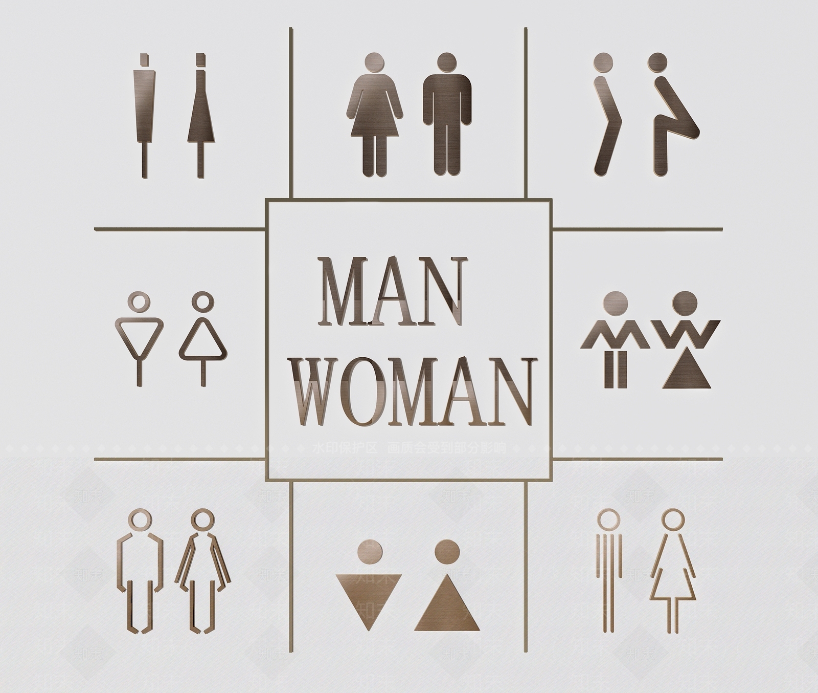 现代男女卫生间导视牌3D模型下载【ID:1131946119】