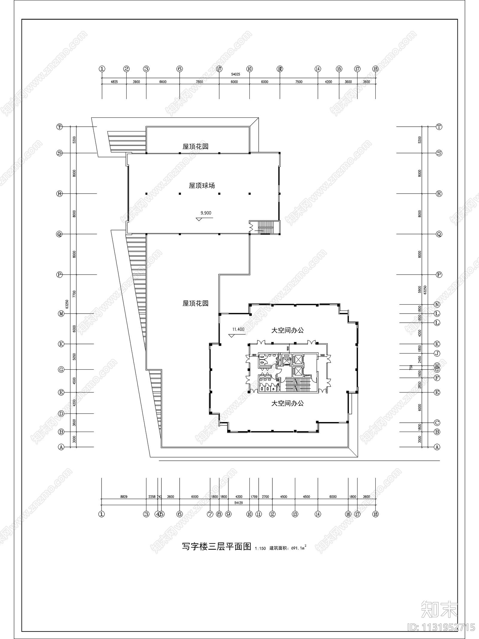 高层写字楼建筑施工图下载【ID:1131952715】