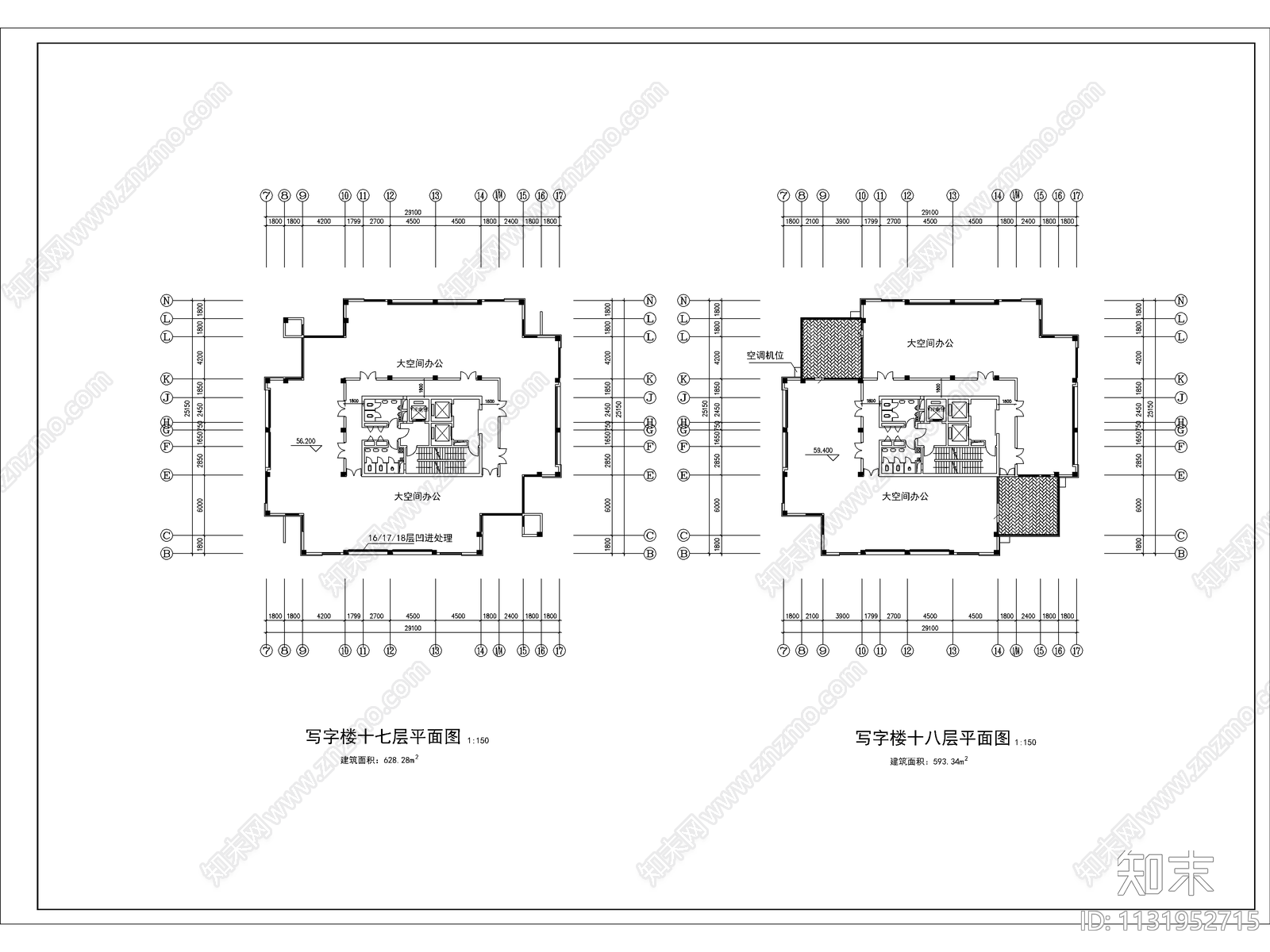 高层写字楼建筑施工图下载【ID:1131952715】