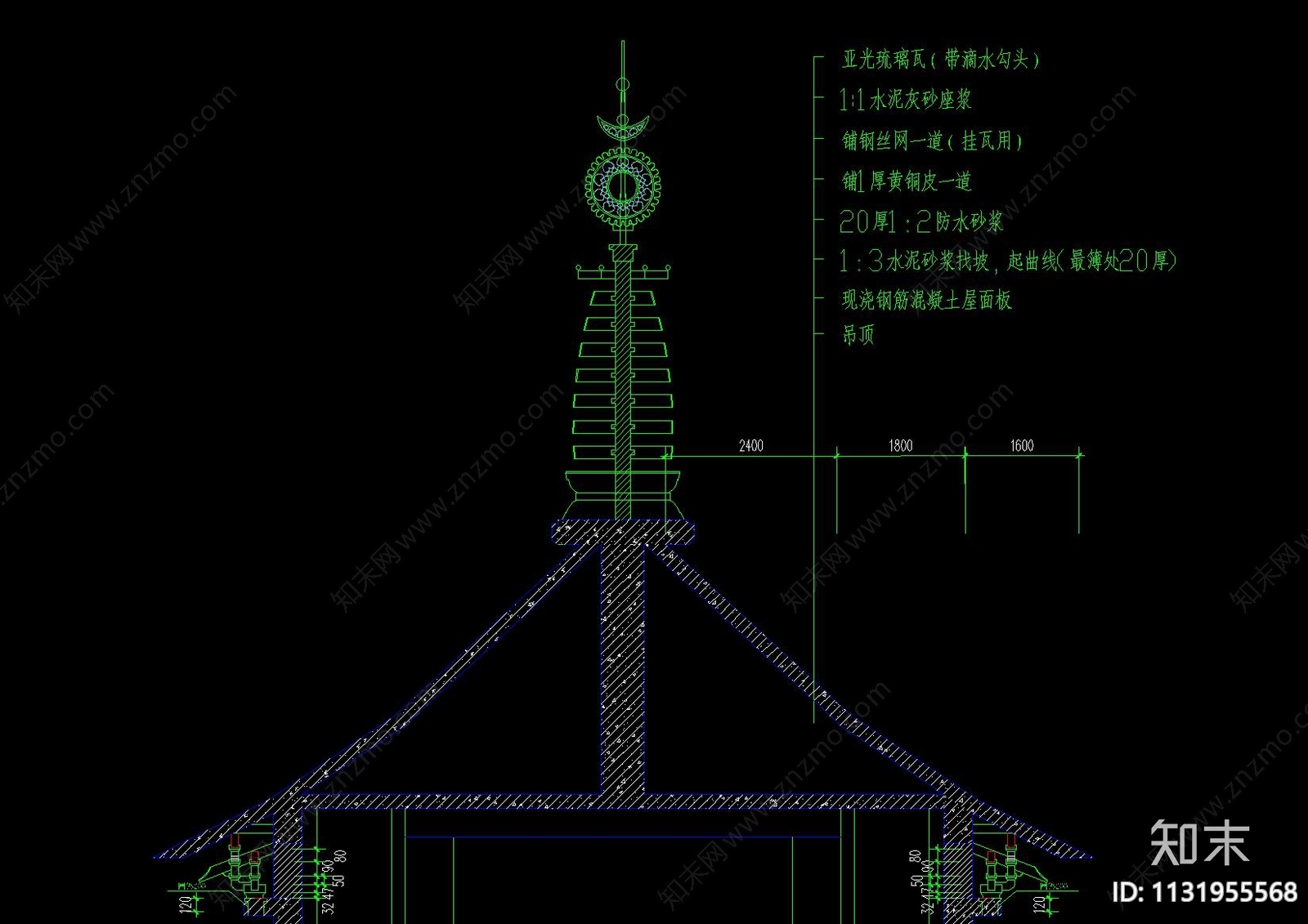 中式古建高层塔楼建筑cad施工图下载【ID:1131955568】