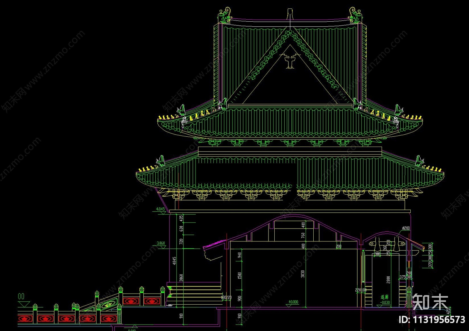 中式古建普陀寺建筑cad施工图下载【ID:1131956573】