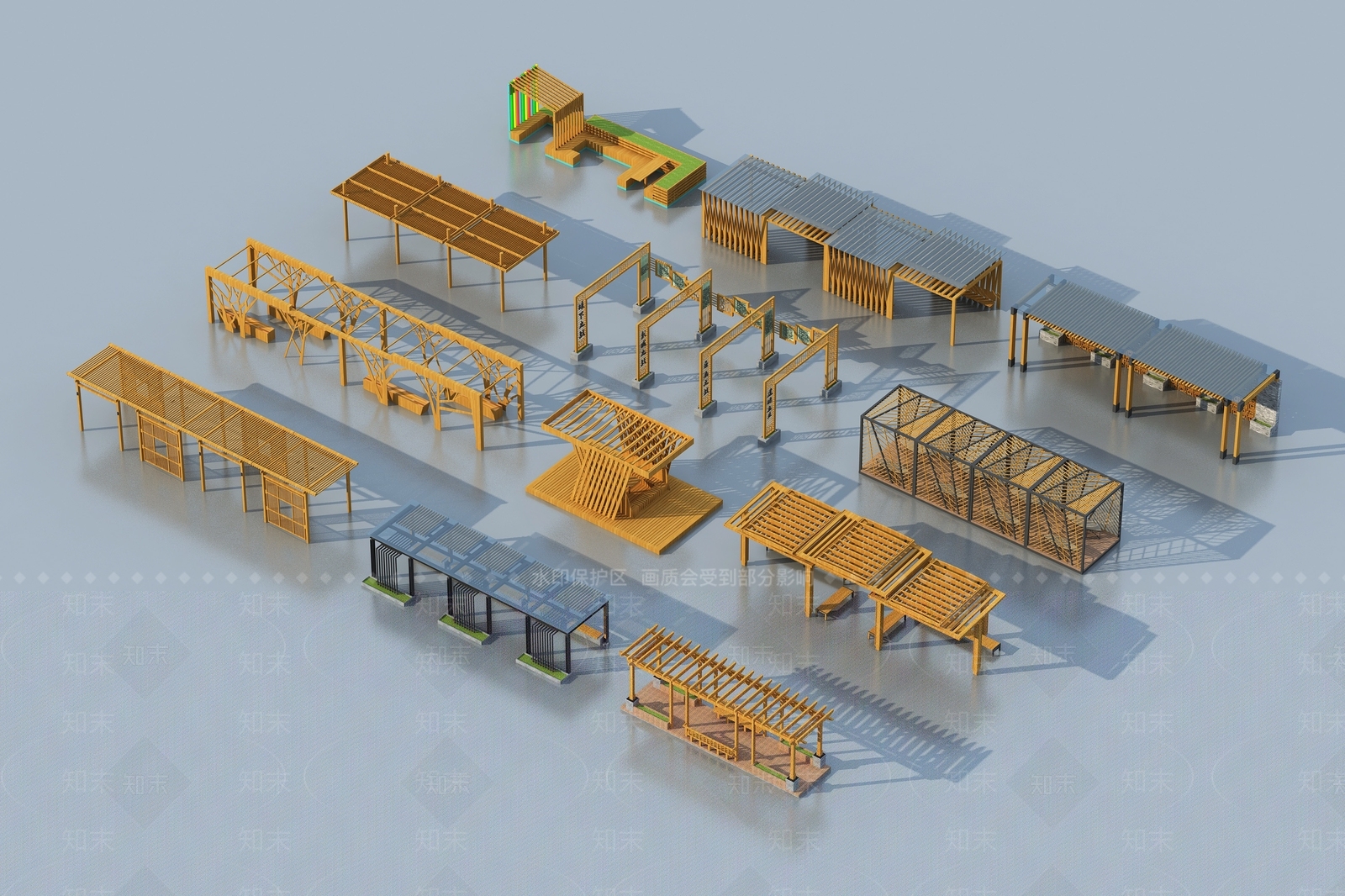 新中式廊架3D模型下载【ID:1131966231】