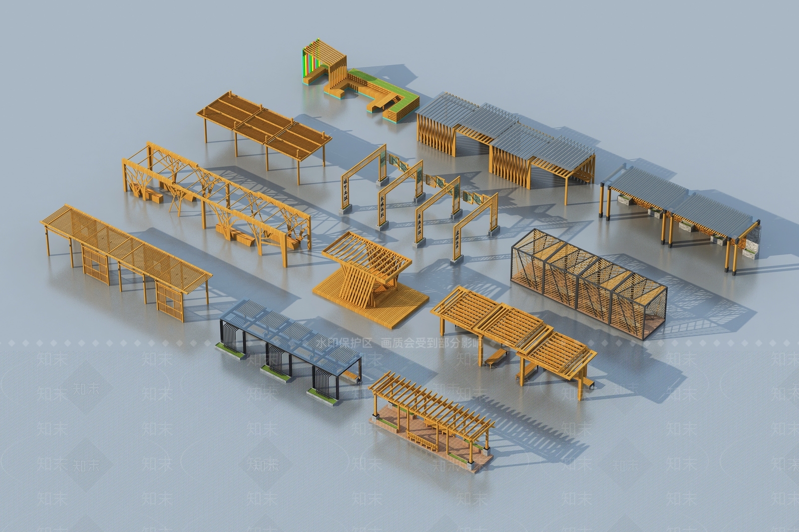 现代花架廊架SU模型下载【ID:1131967452】