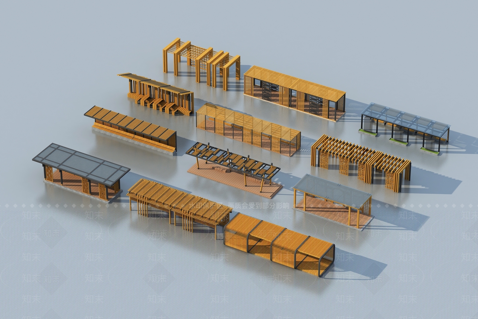 现代花架廊架SU模型下载【ID:1131967553】