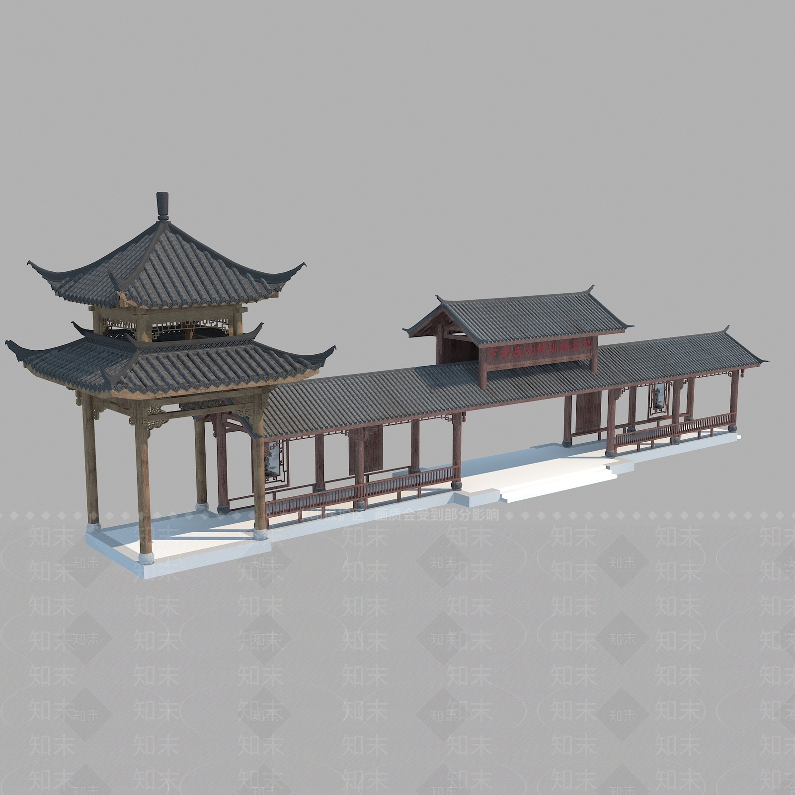 新中式庭院廊架3D模型下载【ID:1131971634】