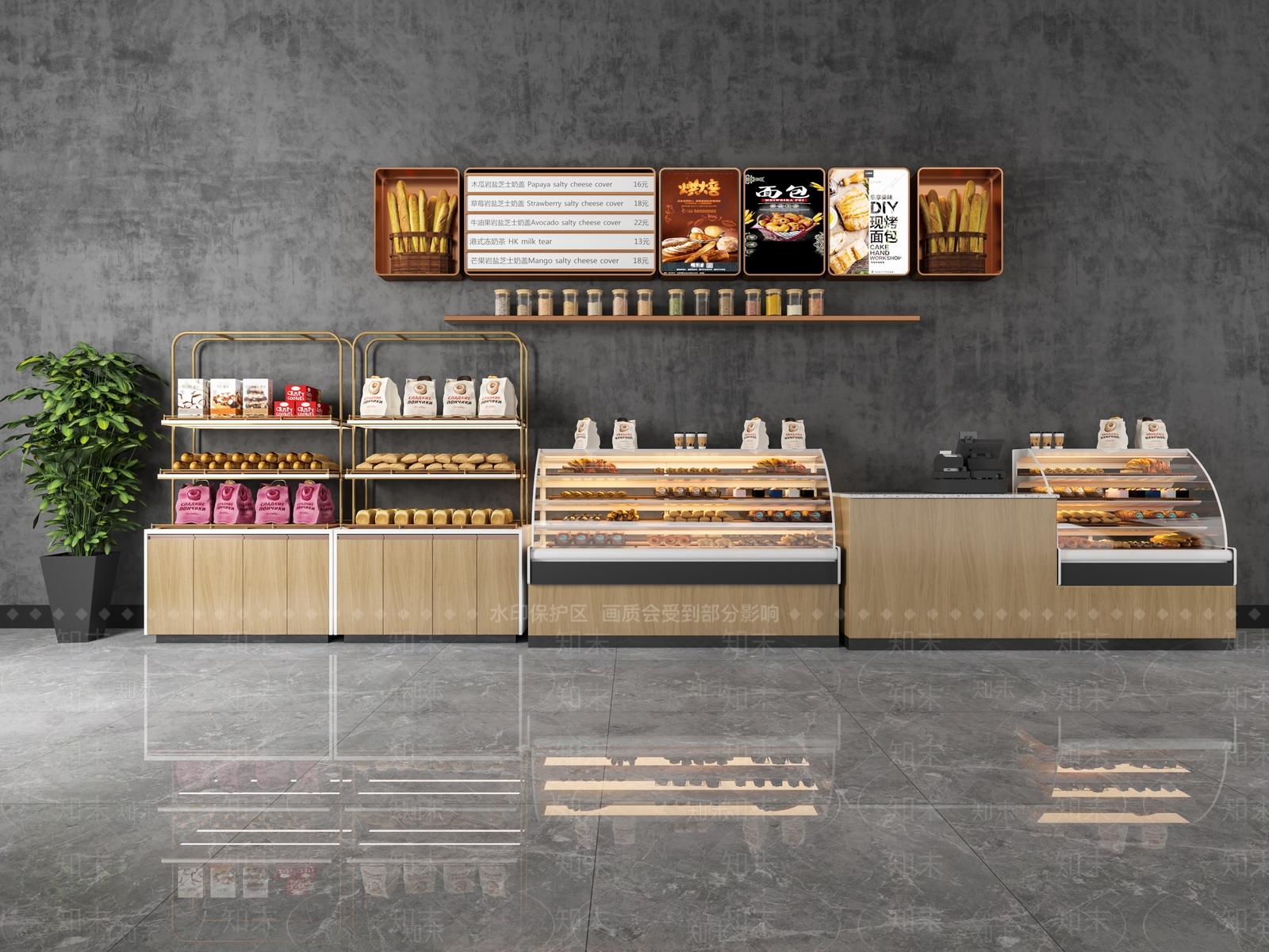 现代蛋糕店甜品展柜3D模型下载【ID:1131973640】