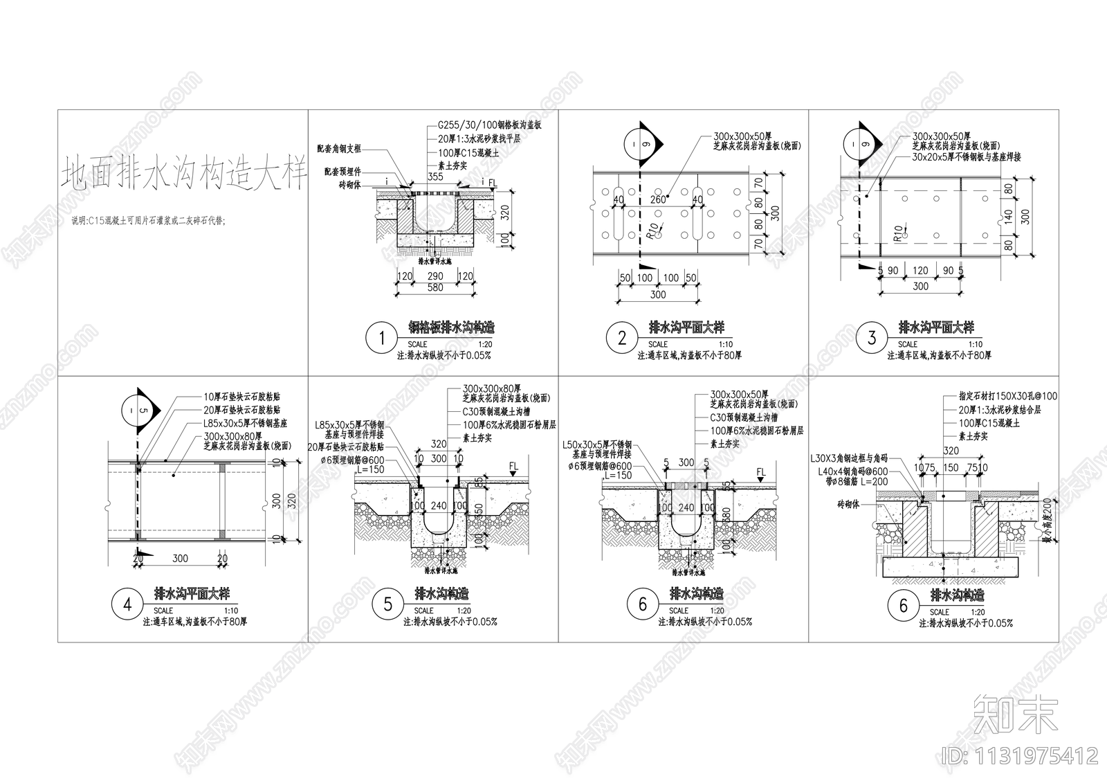 排水沟详图cad施工图下载【ID:1131975412】