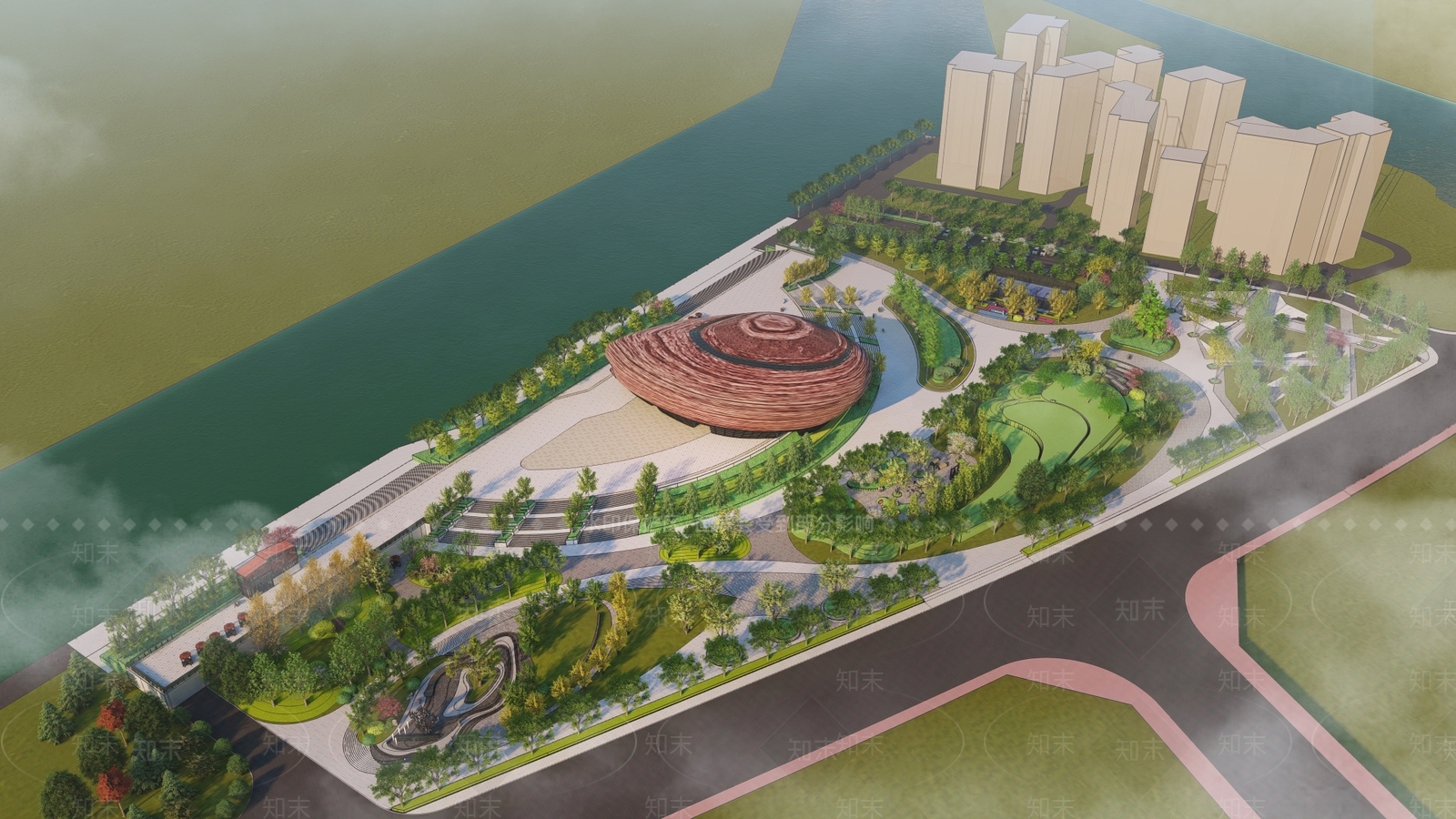 现代滨水景观公园广场SU模型下载【ID:1131976123】