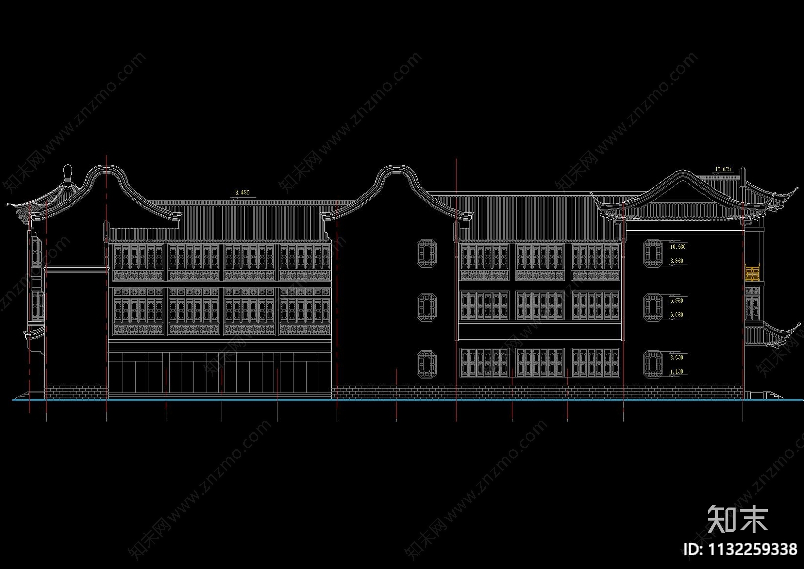 中式上海桥梓湾商城会所仿古建筑cad施工图下载【ID:1132259338】