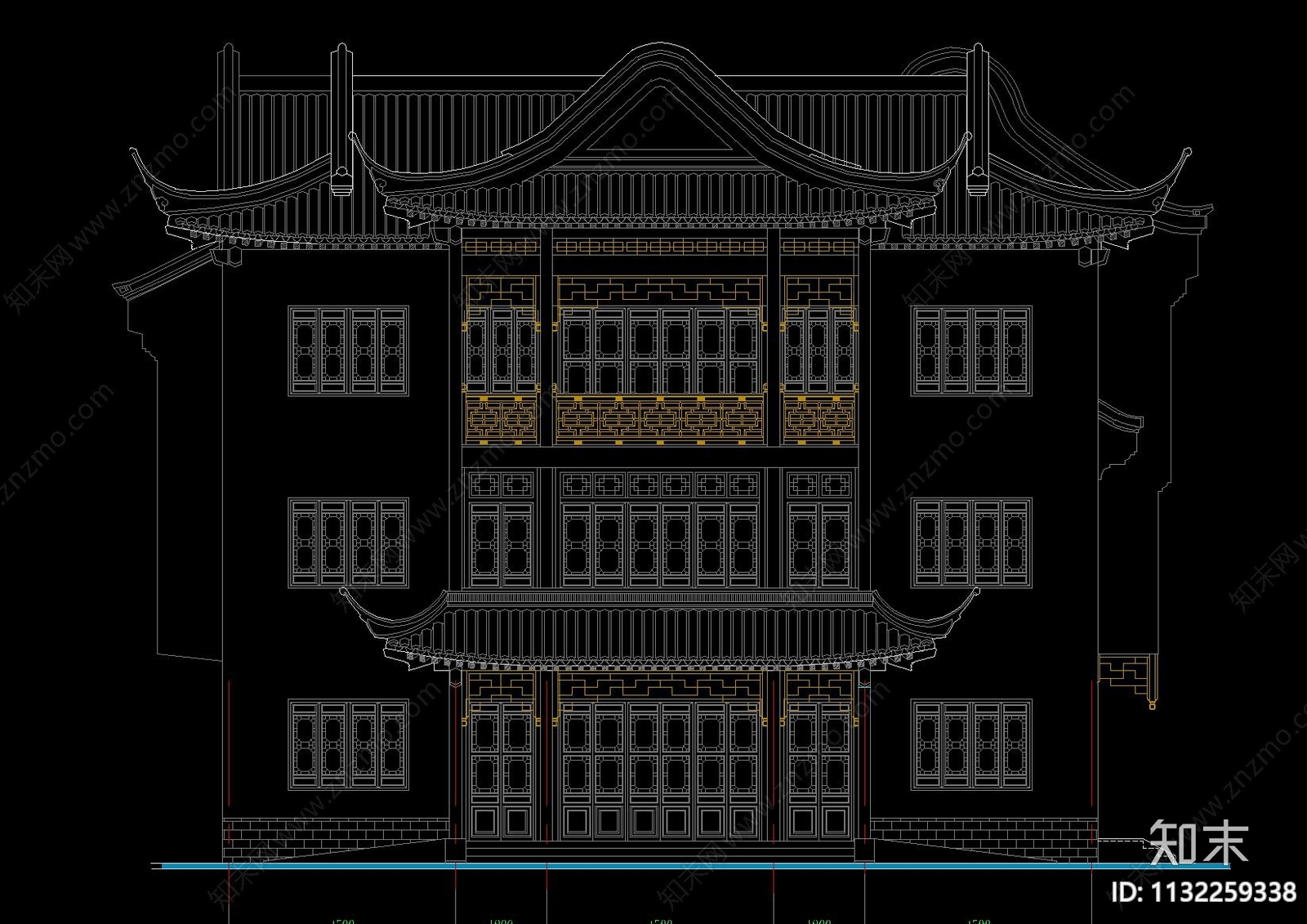 中式上海桥梓湾商城会所仿古建筑cad施工图下载【ID:1132259338】