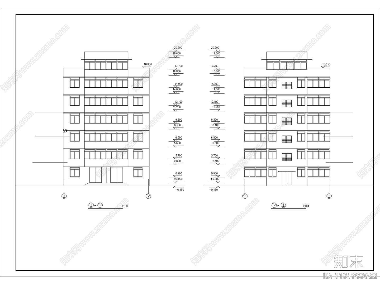 多层住宅建筑cad施工图下载【ID:1131983022】