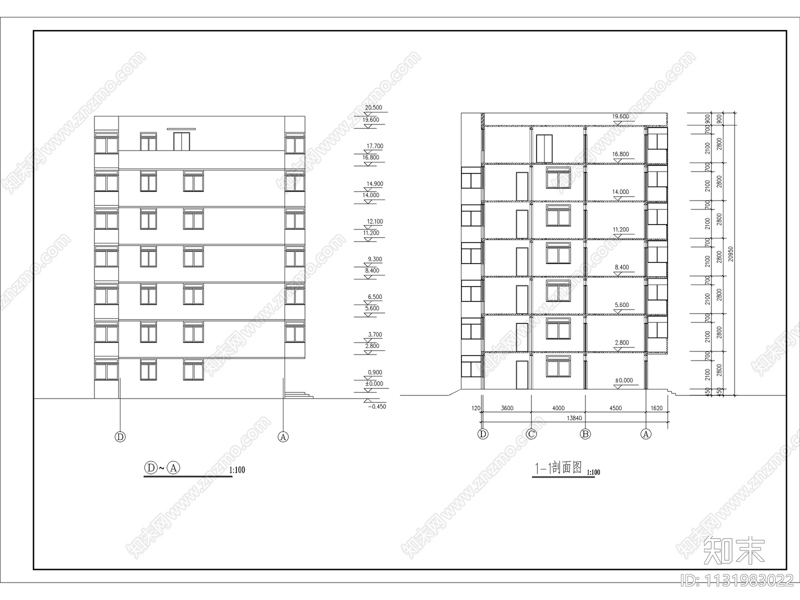 多层住宅建筑cad施工图下载【ID:1131983022】